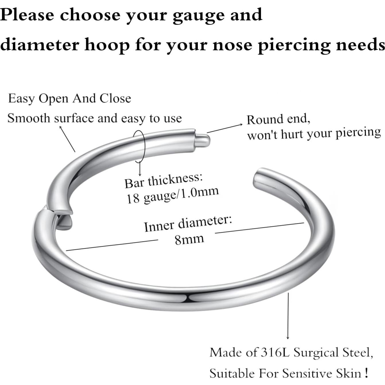 Aro Nasal Hipoalergénico 18G 8mm Acero Quirúrgico Orangelove