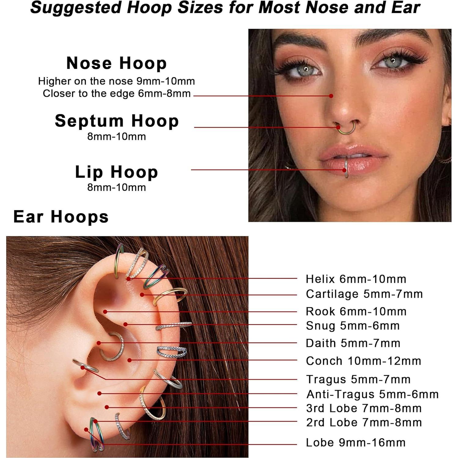 Aros Nasales Dochais 4PCS Acero Quirúrgico 8mm 10mm