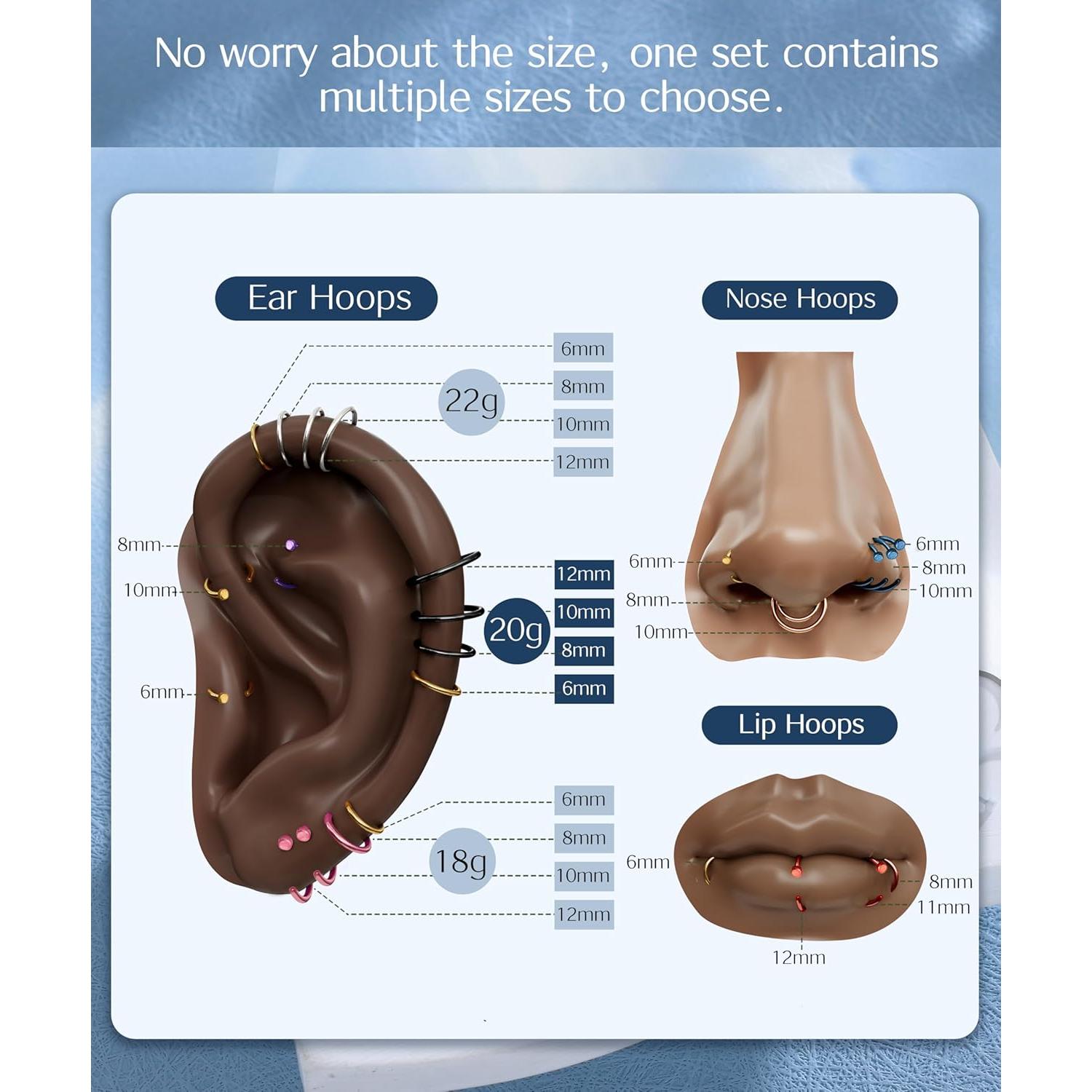 Aros Nasales Drperfect 36PCS Acero Inoxidable 6-12mm
