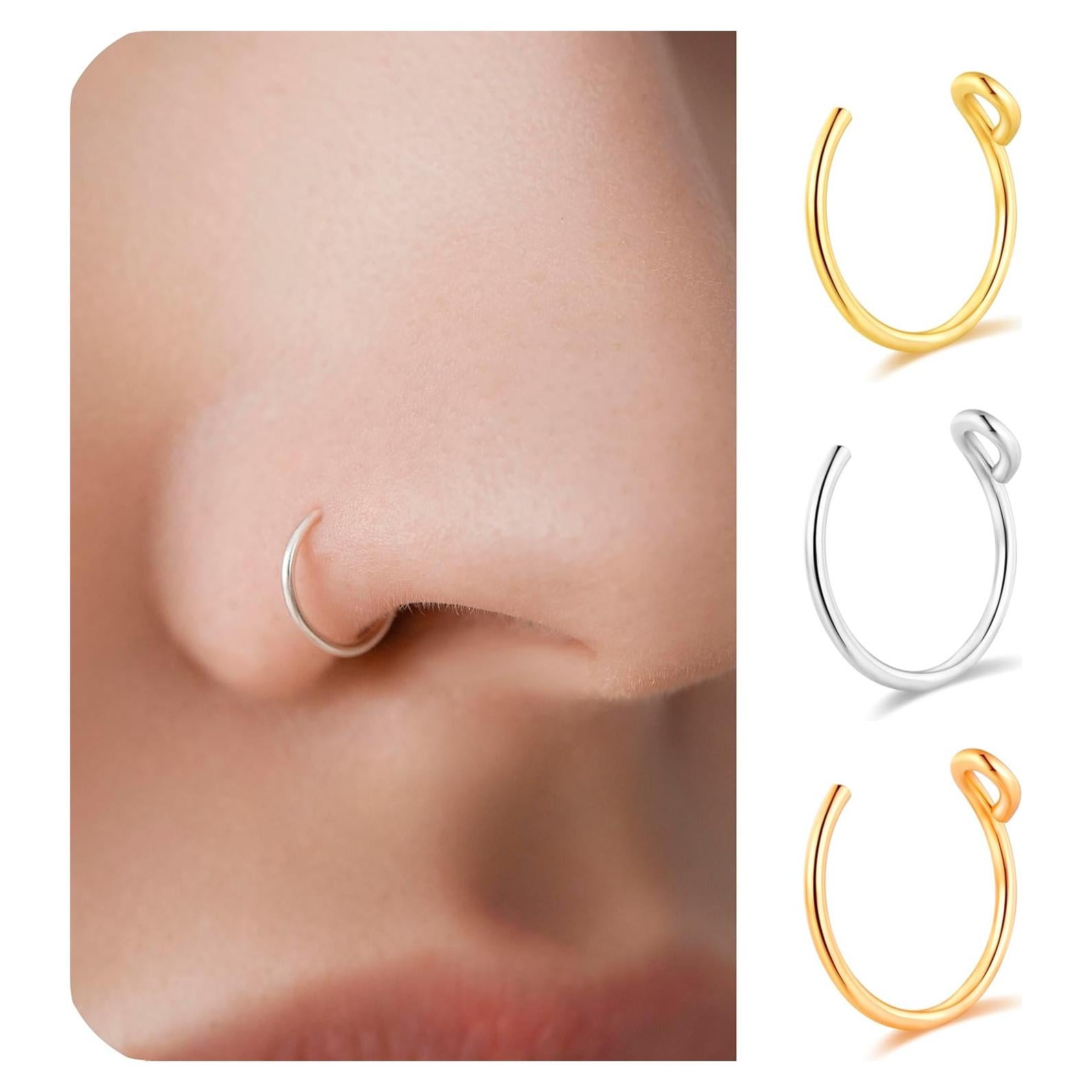 Juego de 3 Aros de Nariz Falsos Clip On Mujeres 7mm 22G