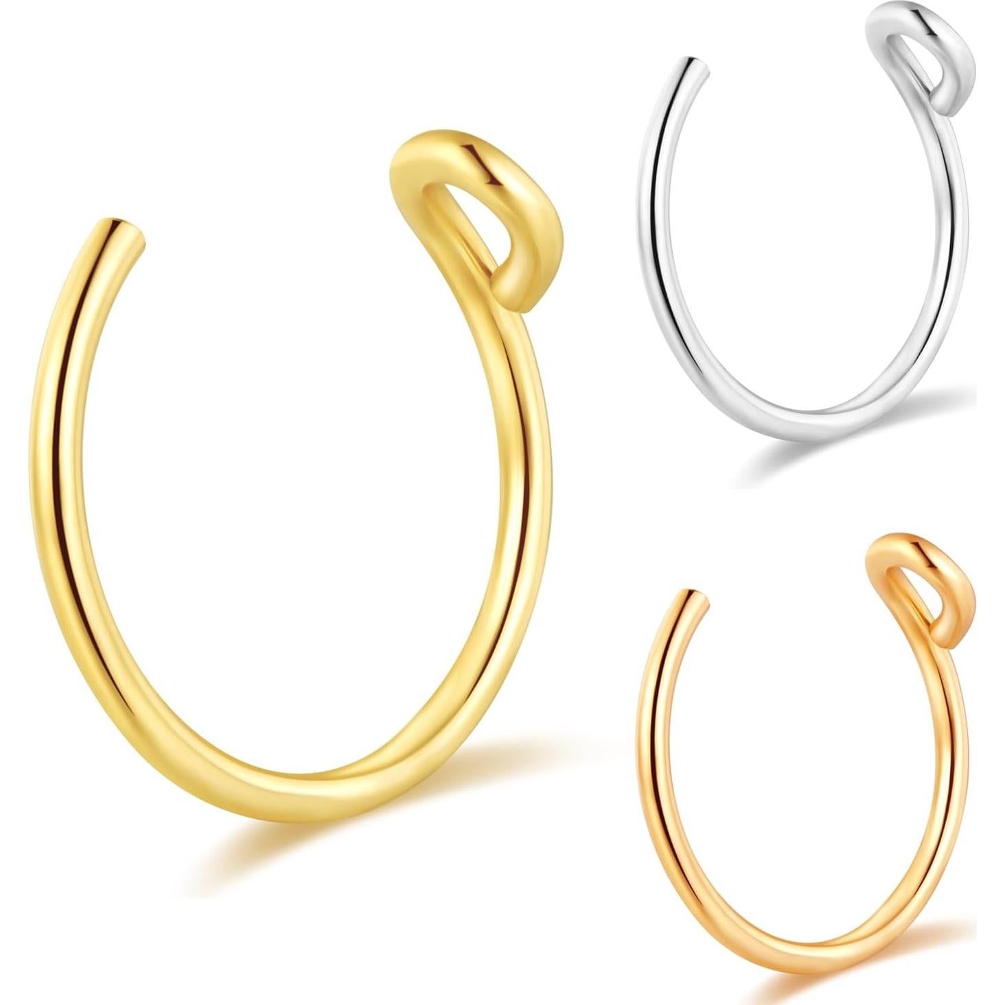 Juego de 3 Aros de Nariz Falsos Clip On Mujeres 7mm 22G