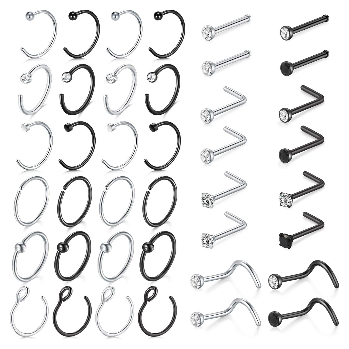 MODRSA 24pcs Aros Nasales Acero Quirúrgico 18g Hipoalergénico