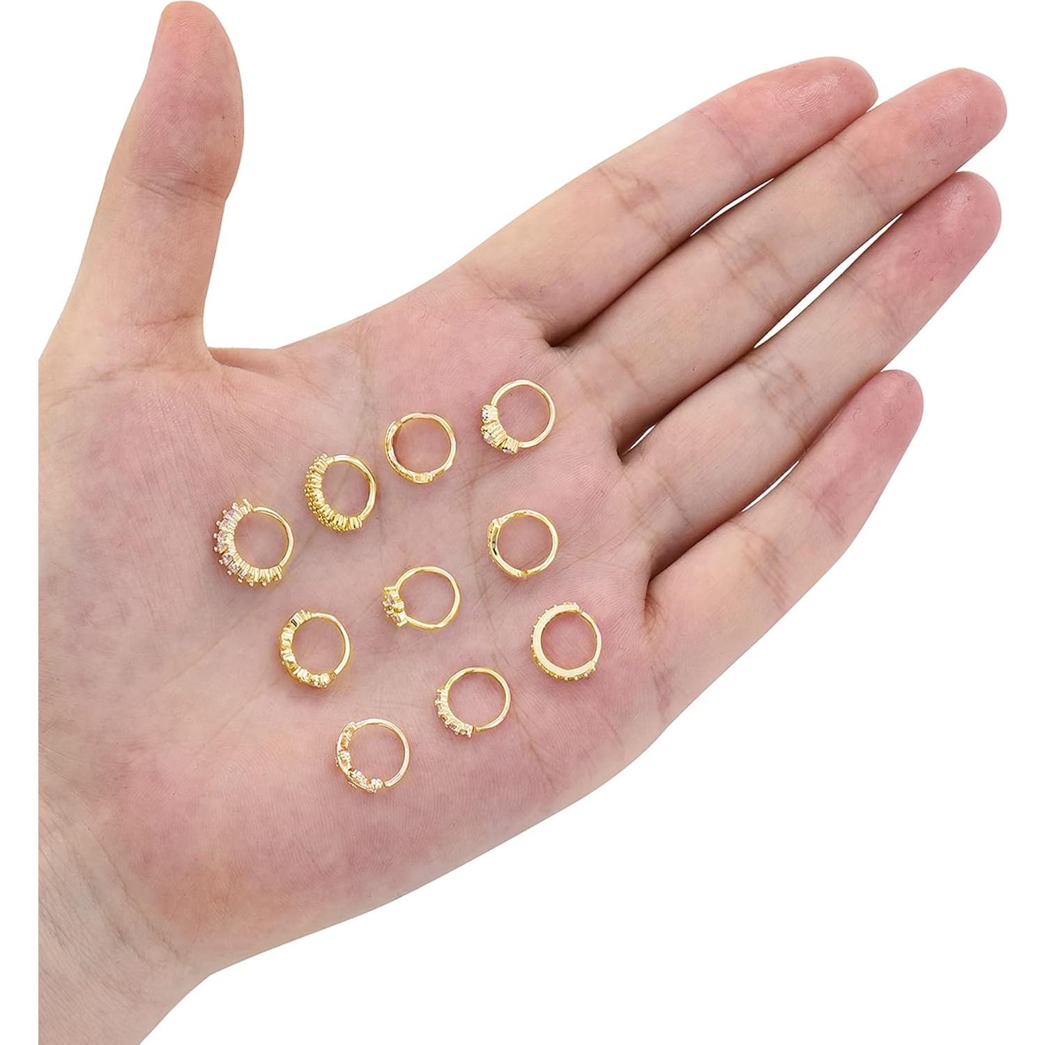 Aros de Nariz Tornito 10Pcs Oro Plata Rosa 20G CZ
