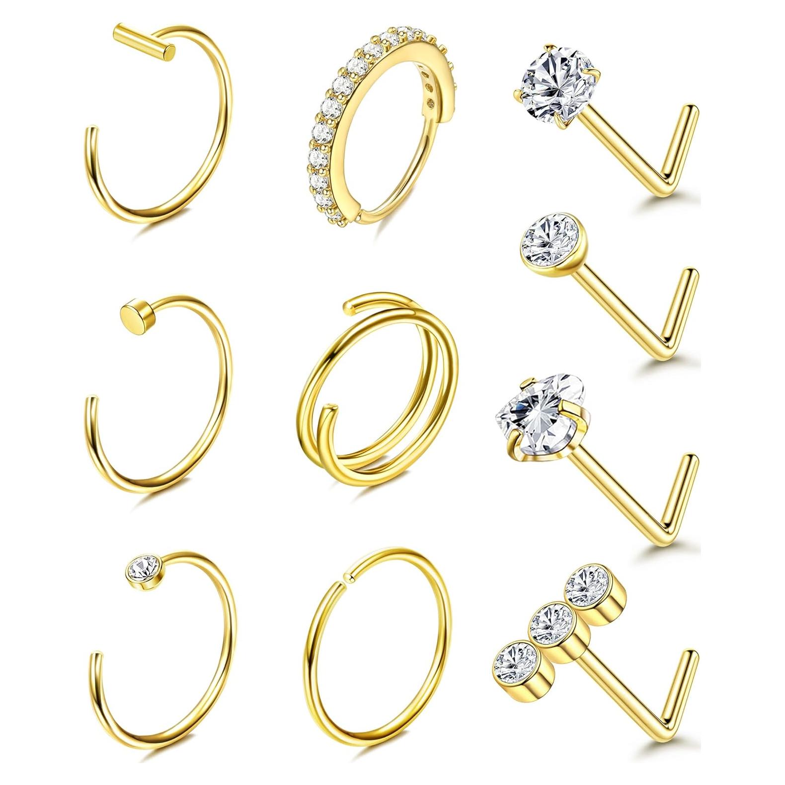 Anillos de Nariz BESTEEL Oro Relleno 14K 20G 10Pcs Hipoalergénicos