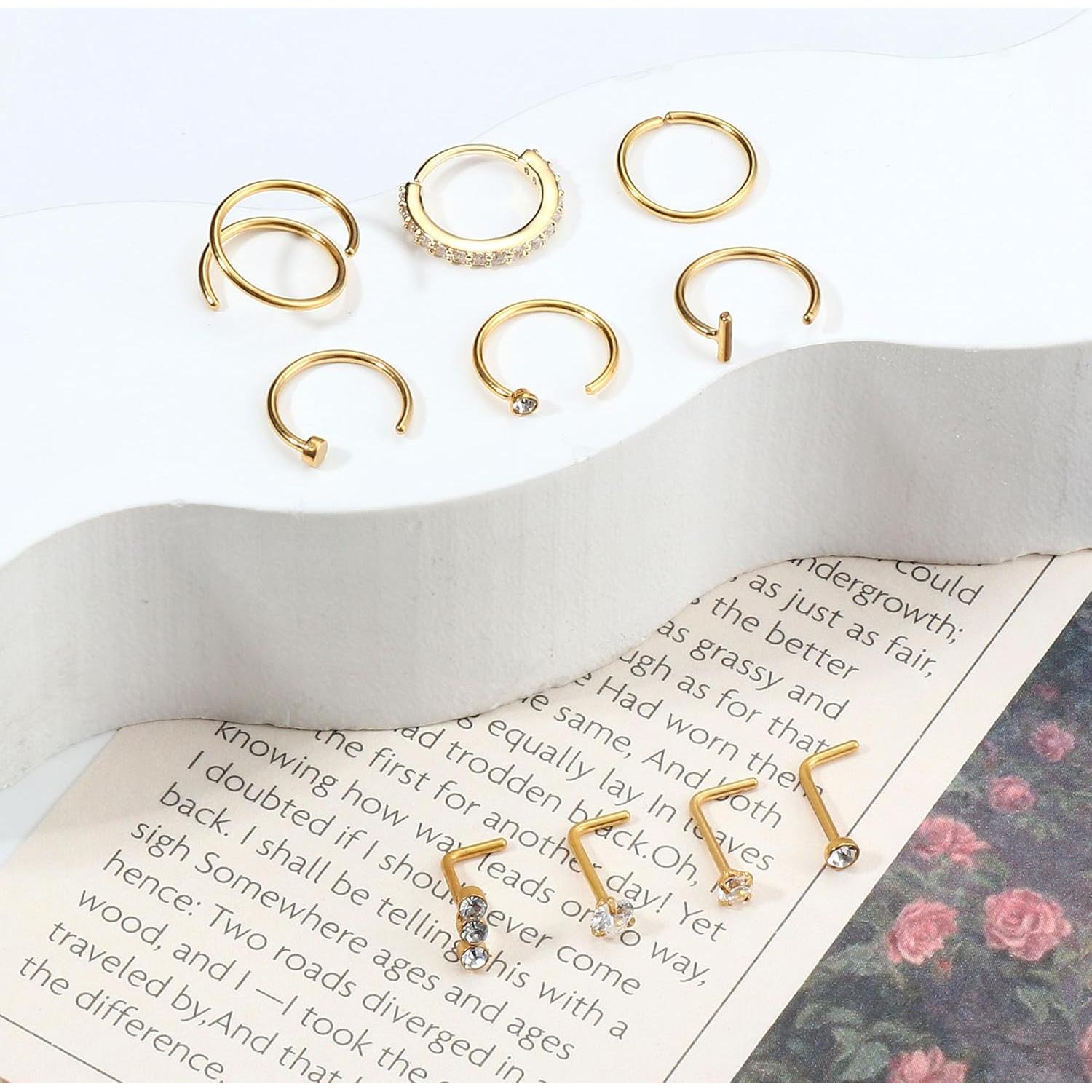 Anillos de Nariz BESTEEL Oro Relleno 14K 20G 10Pcs Hipoalergénicos