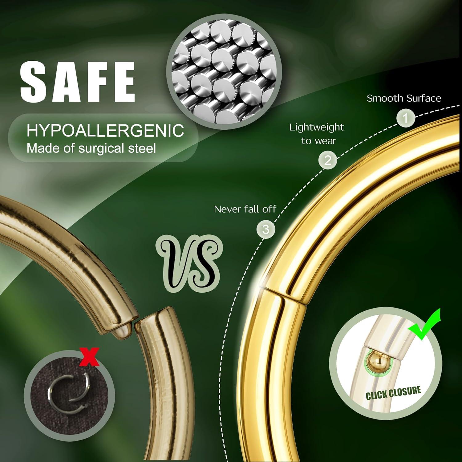 Aros Clicker 8Pcs 18G Acero Inoxidable Jstyle Dorado