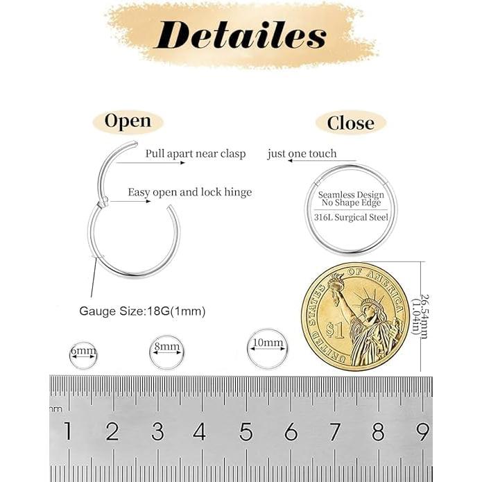 Aros Nasales Hipoalergénicos 8Pcs 20G Acero Inoxidable 316L