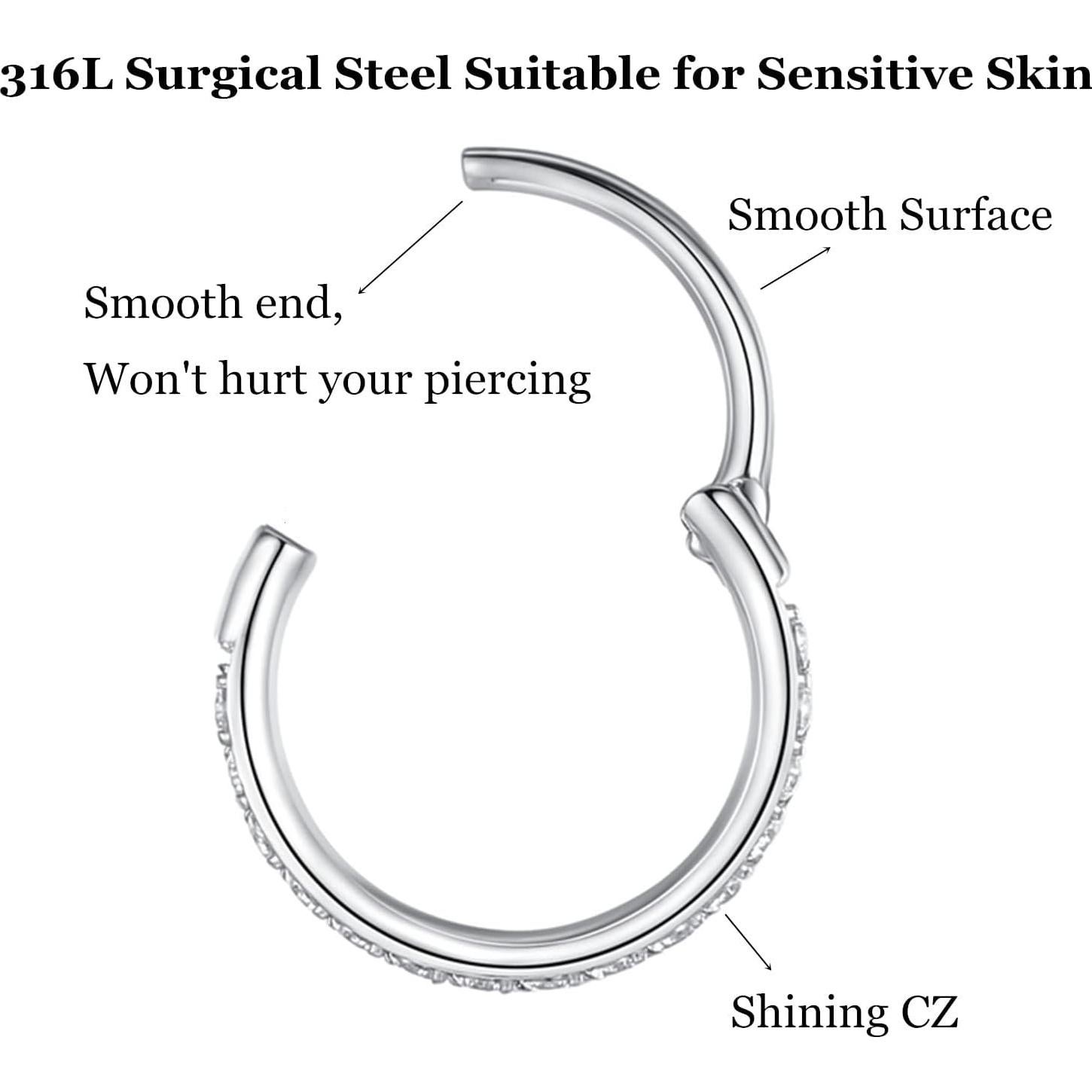 Anillo de nariz segmentado 316L acero quirúrgico 20G 8mm plata