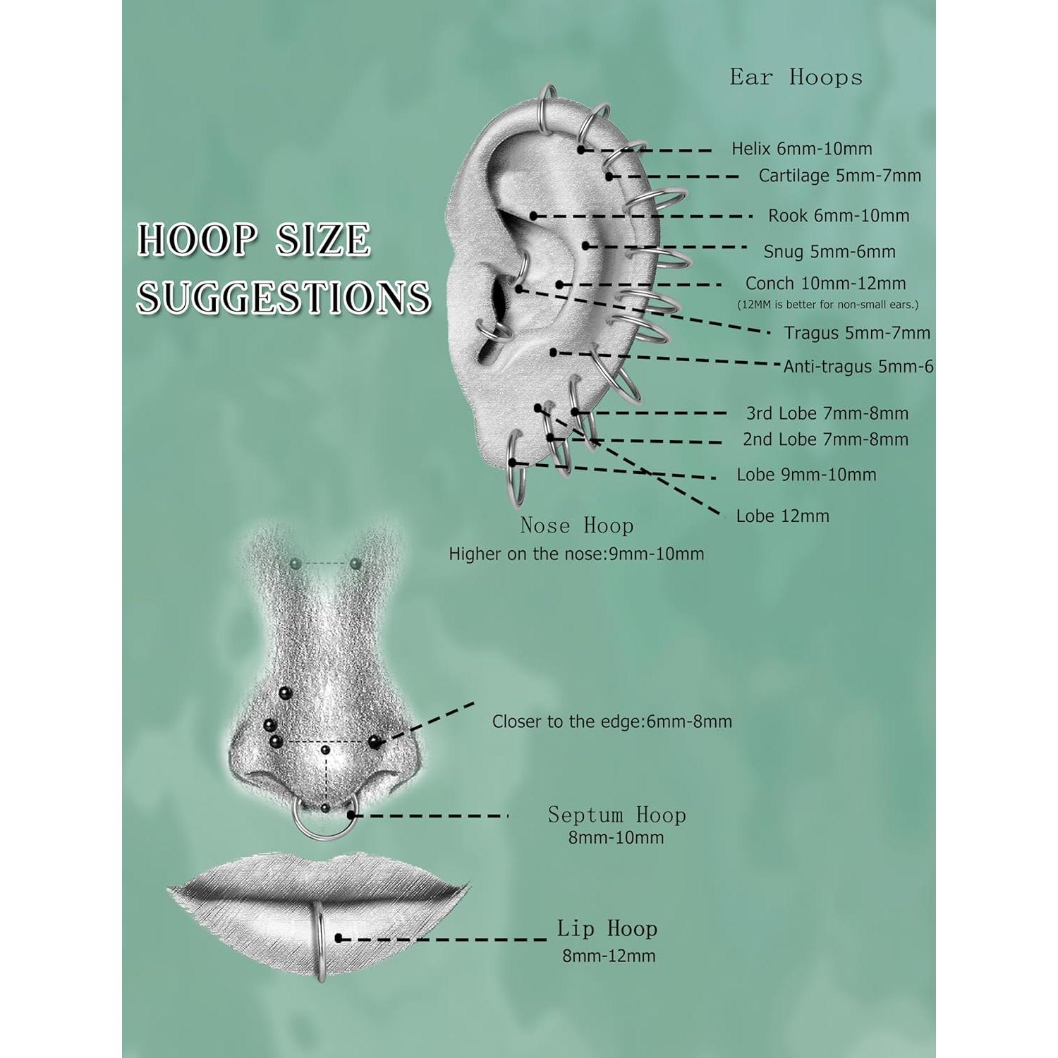 Aros de Nariz Drperfect 36Pcs 20G Acero Inoxidable 8mm