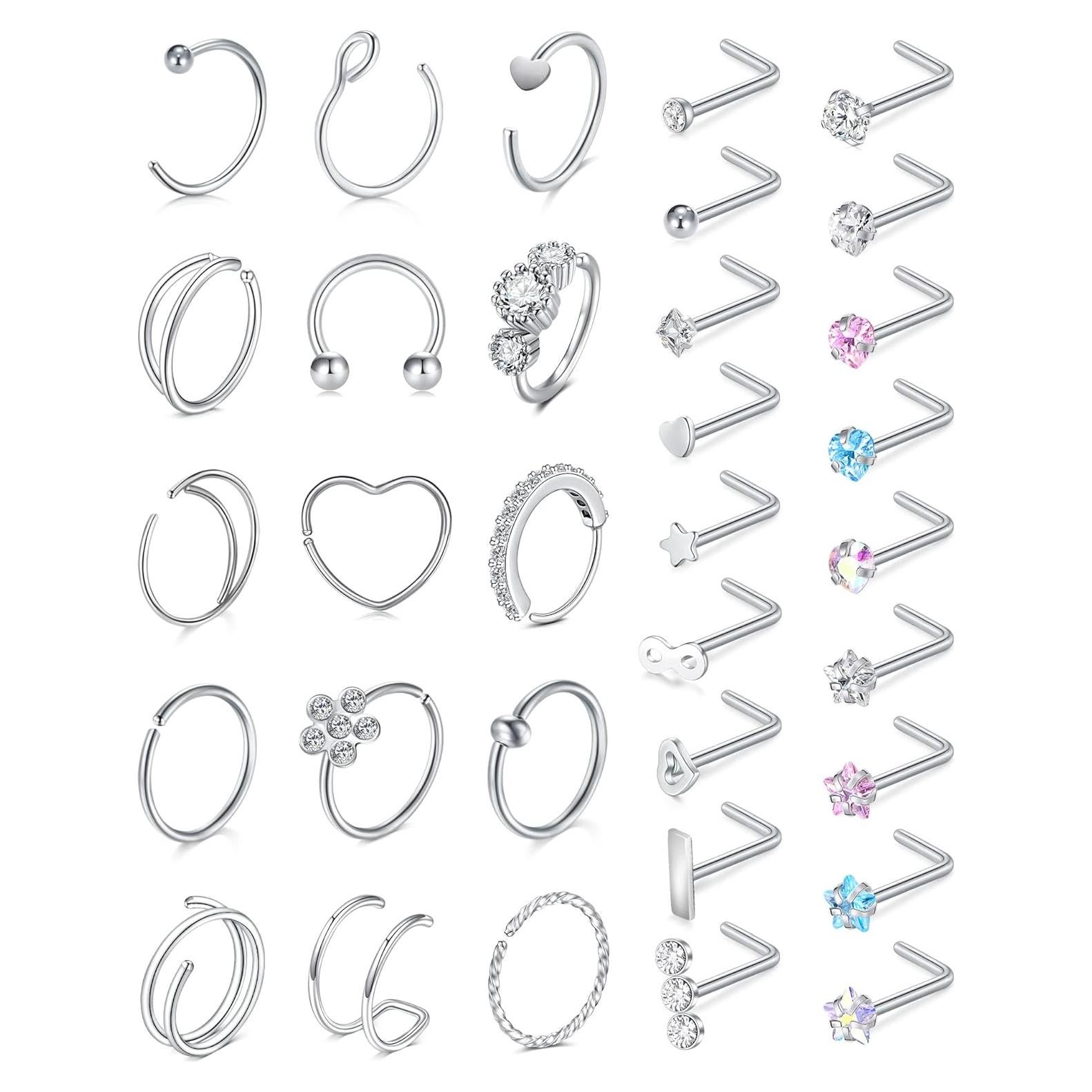 Anillos de Nariz Acero Inoxidable 20G Incaton 24 Piezas Oro