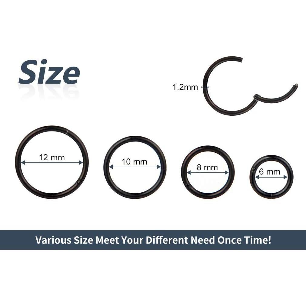 Conjunto de 4 Aros de Piercing 16G Acero Quirúrgico 6-12mm