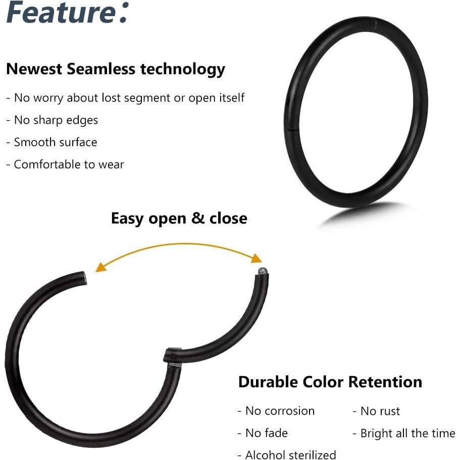 Conjunto de 4 Aros de Piercing 16G Acero Quirúrgico 6-12mm