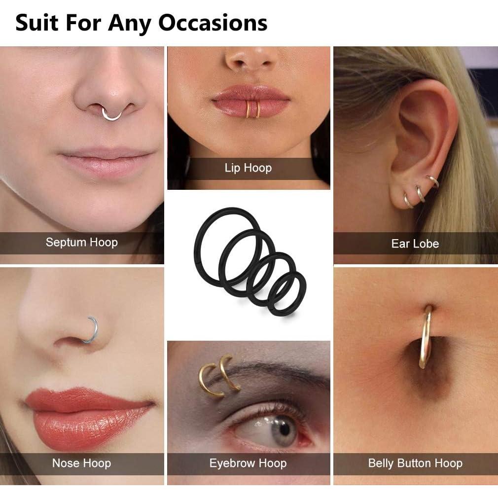 Conjunto de 4 Aros de Piercing 16G Acero Quirúrgico 6-12mm