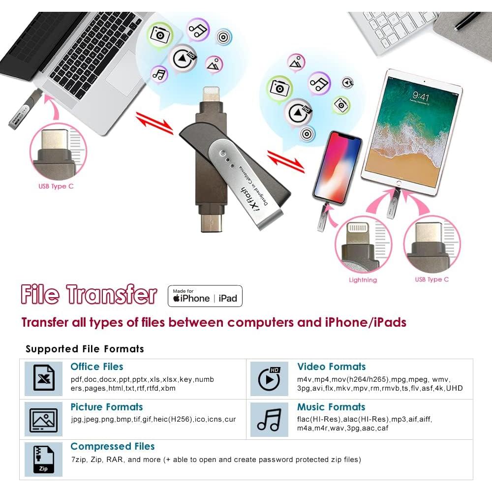 iXflash 512GB Pen Drive Lightning y USB Tipo C PioData