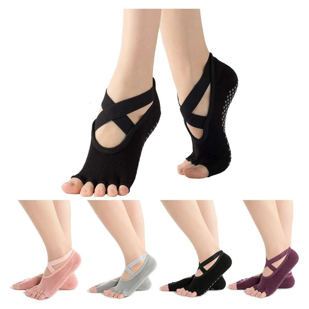 Calcetines Antideslizantes de Pilates y Yoga Pengxiaomei - 4 Pares