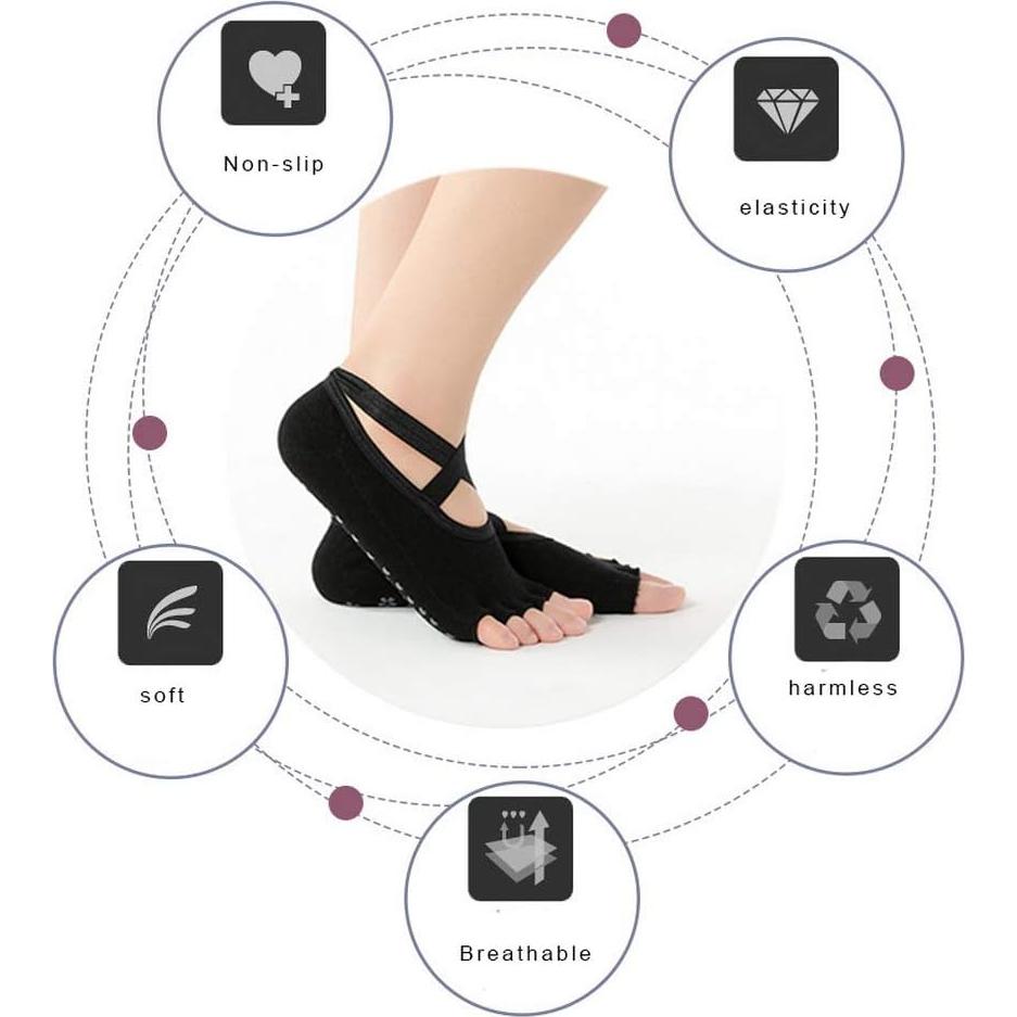 Calcetines Antideslizantes de Pilates y Yoga Pengxiaomei - 4 Pares