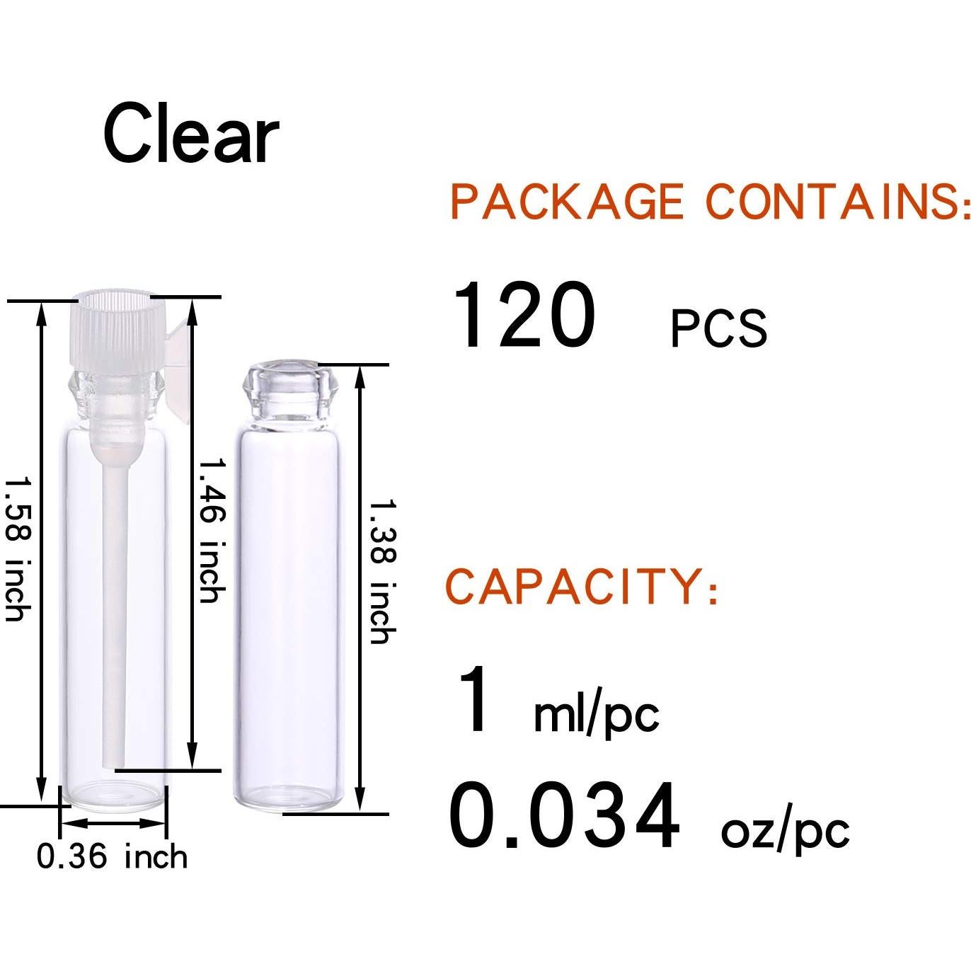 120 Frascos de Vidrio 1ml para Perfume y Aceites Esenciales