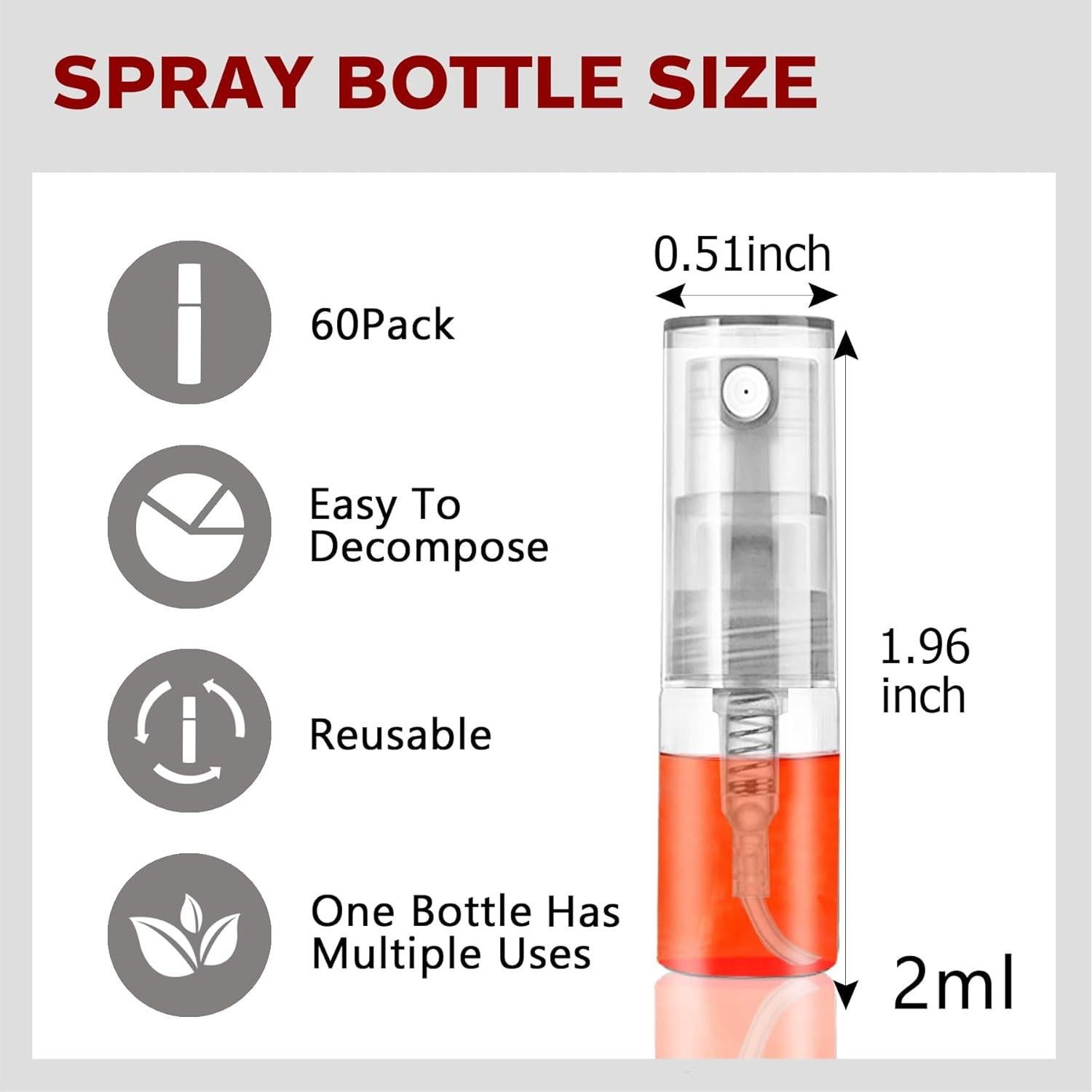 Botellas de Spray Mini 60 Pcs 2ml Vidrio Recargable Csdtylh