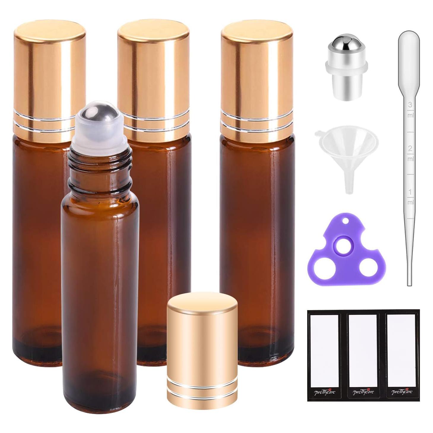 PrettyCare 4 Pack Botellas de Aceite Esencial 10 ml Ámbar