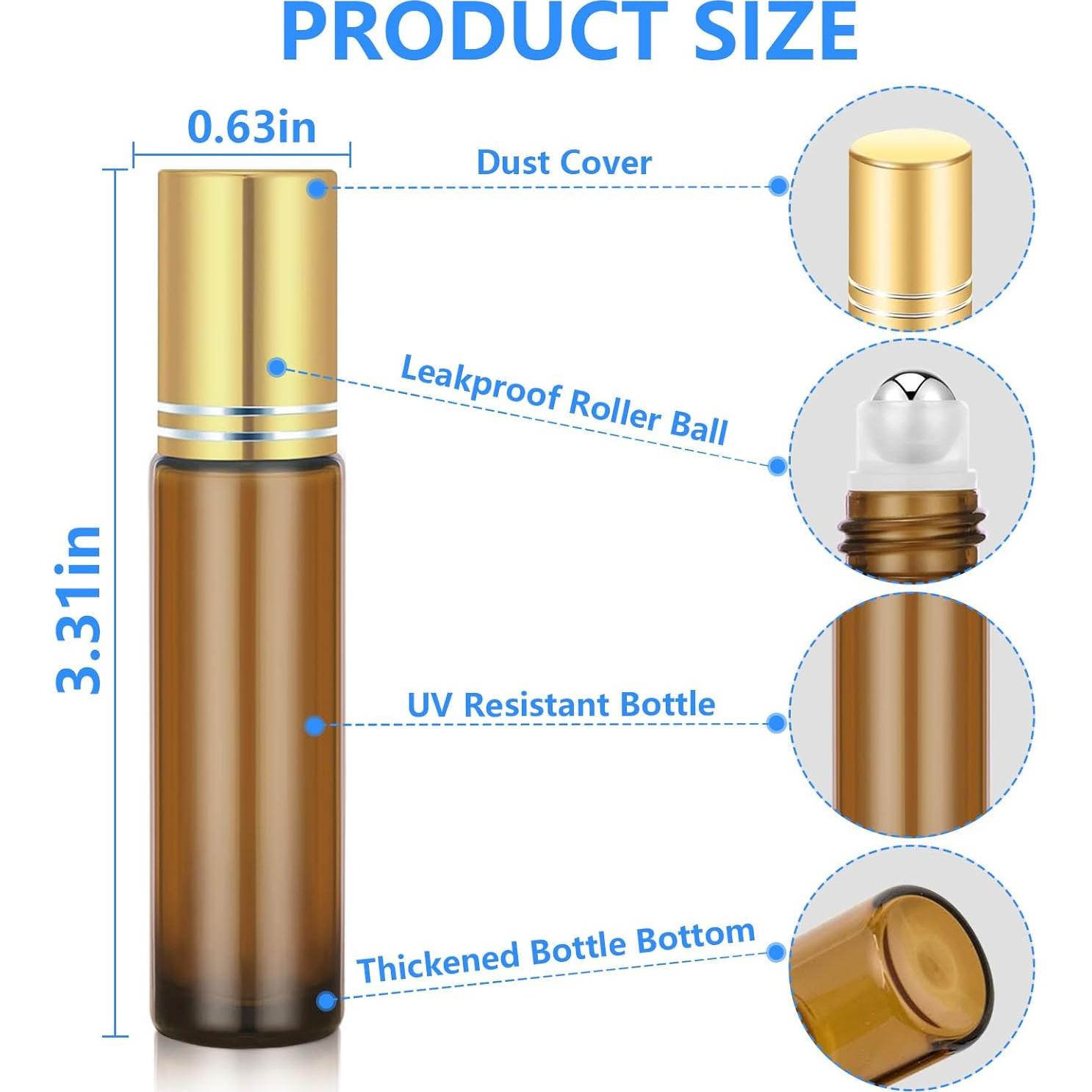 Paquete de 4 Botellas de Rodillo DTDNZKN 10ml Vidrio Ámbar
