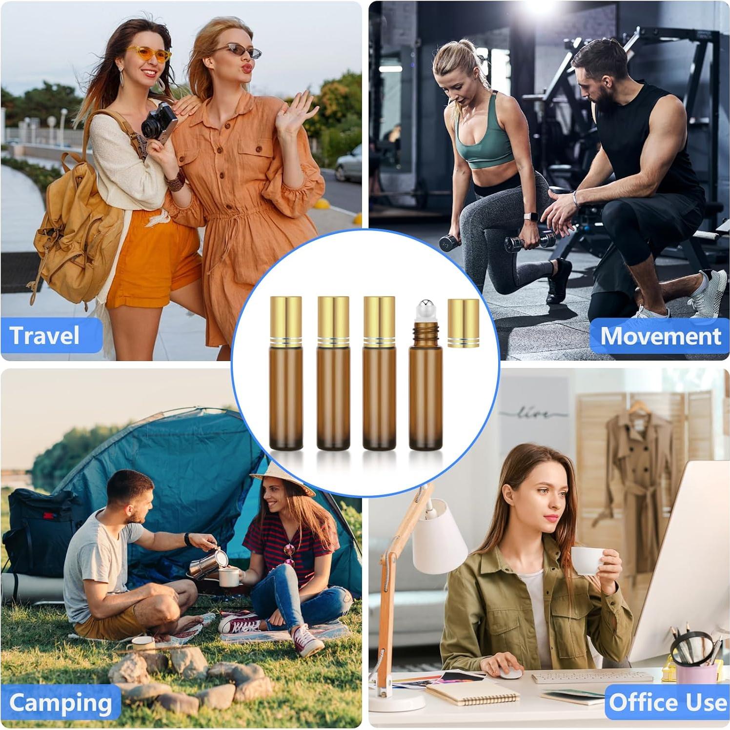 Paquete de 4 Botellas de Rodillo DTDNZKN 10ml Vidrio Ámbar