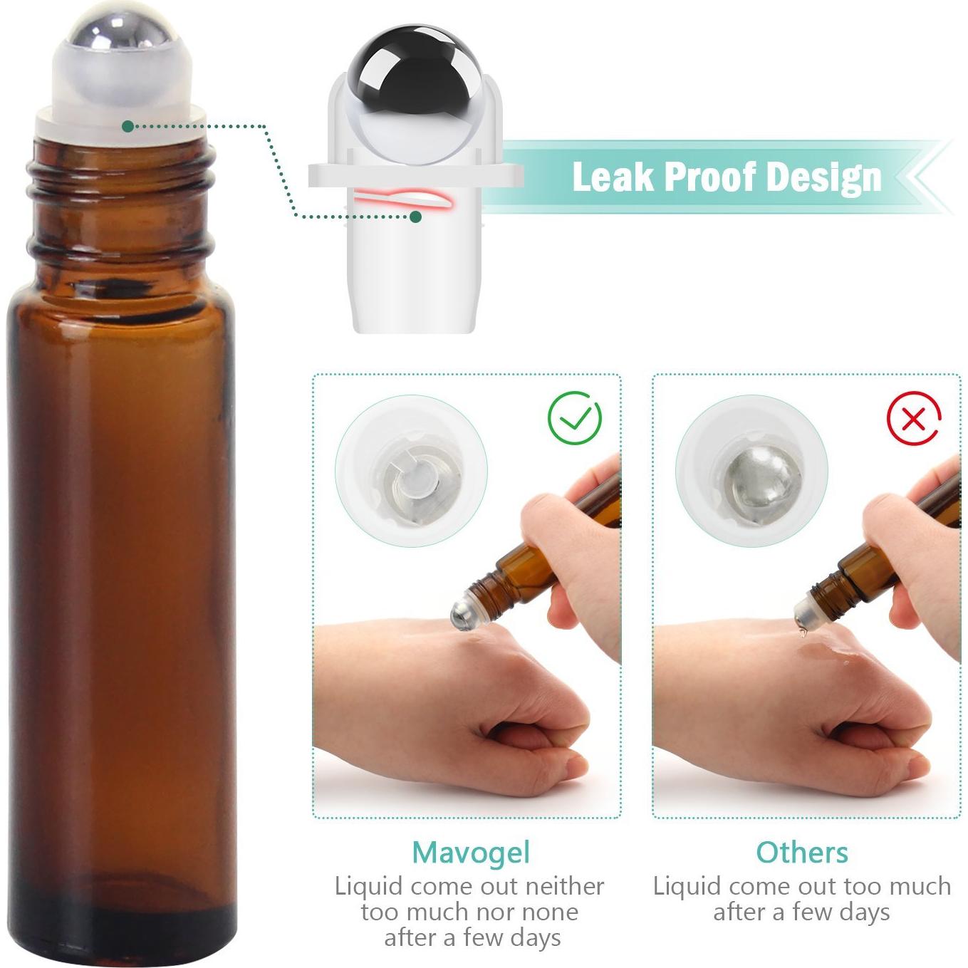 Mavogel 24 Botellas de Rodillo 10ml Ámbar para Aceites Esenciales