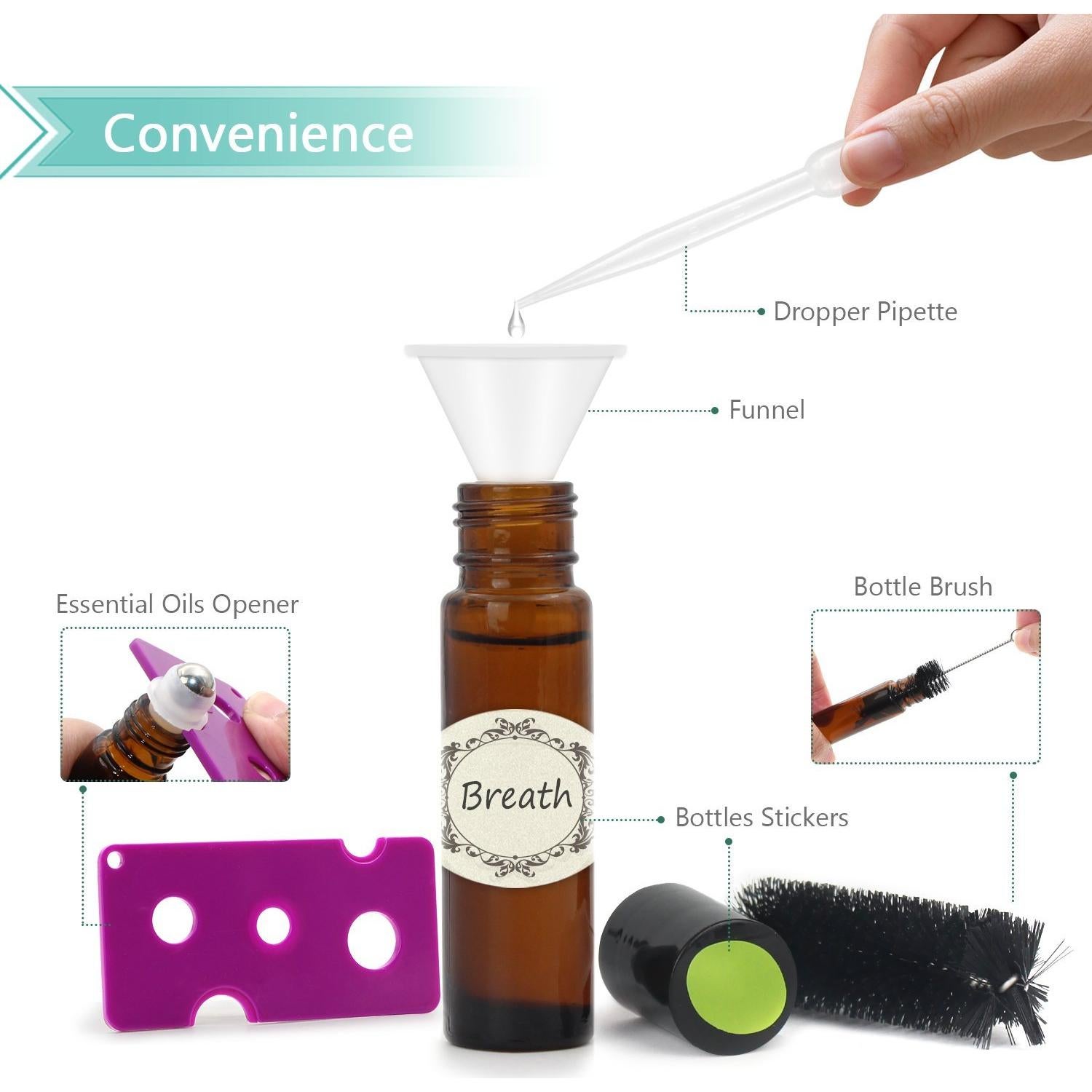 Mavogel 24 Botellas de Rodillo 10ml Ámbar para Aceites Esenciales