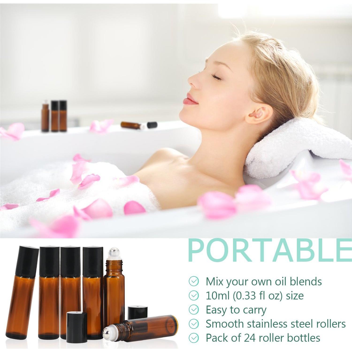 Mavogel 24 Botellas de Rodillo 10ml Ámbar para Aceites Esenciales