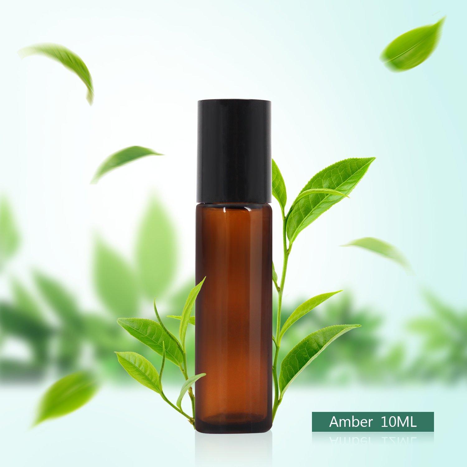 Mavogel 24 Botellas de Rodillo 10ml Ámbar para Aceites Esenciales