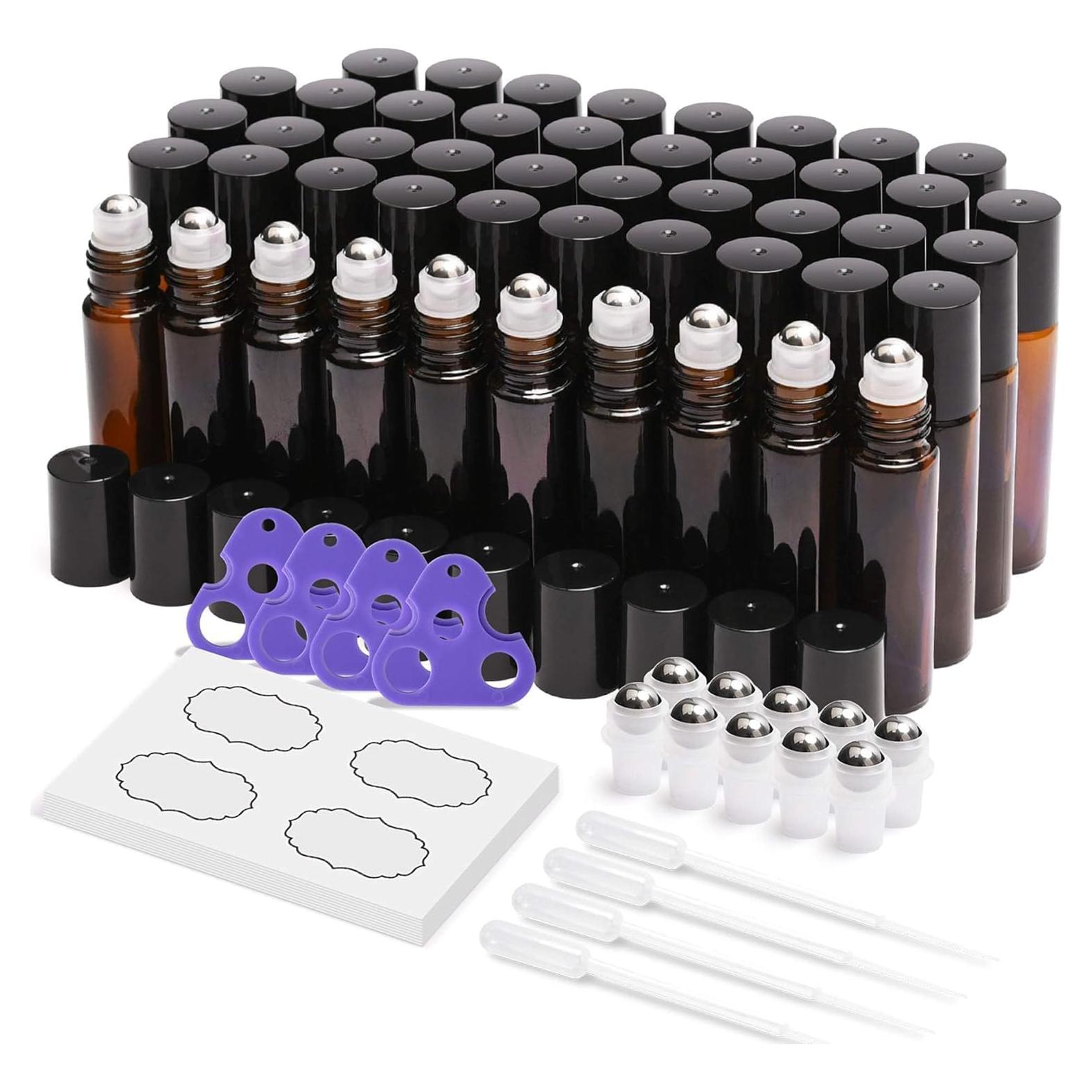 48 Botellas de Aceite Esencial Roller ULG 10ml Ámbar Reutilizables