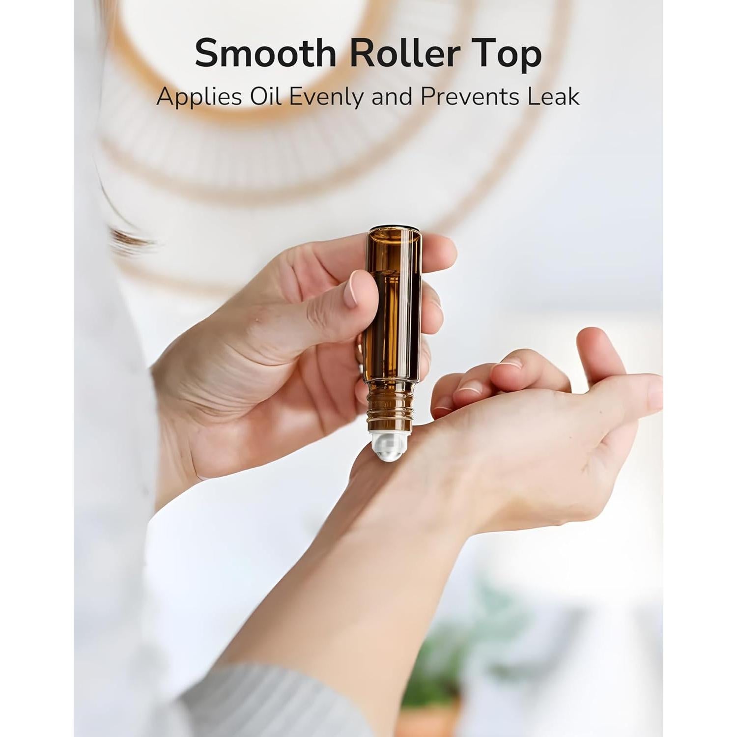 48 Botellas de Aceite Esencial Roller ULG 10ml Ámbar Reutilizables