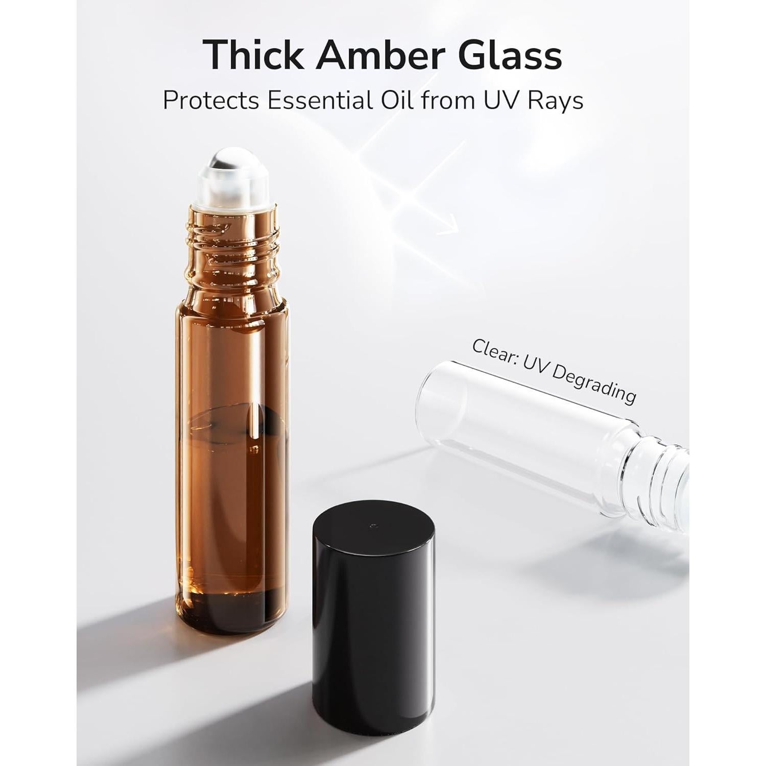 48 Botellas de Aceite Esencial Roller ULG 10ml Ámbar Reutilizables