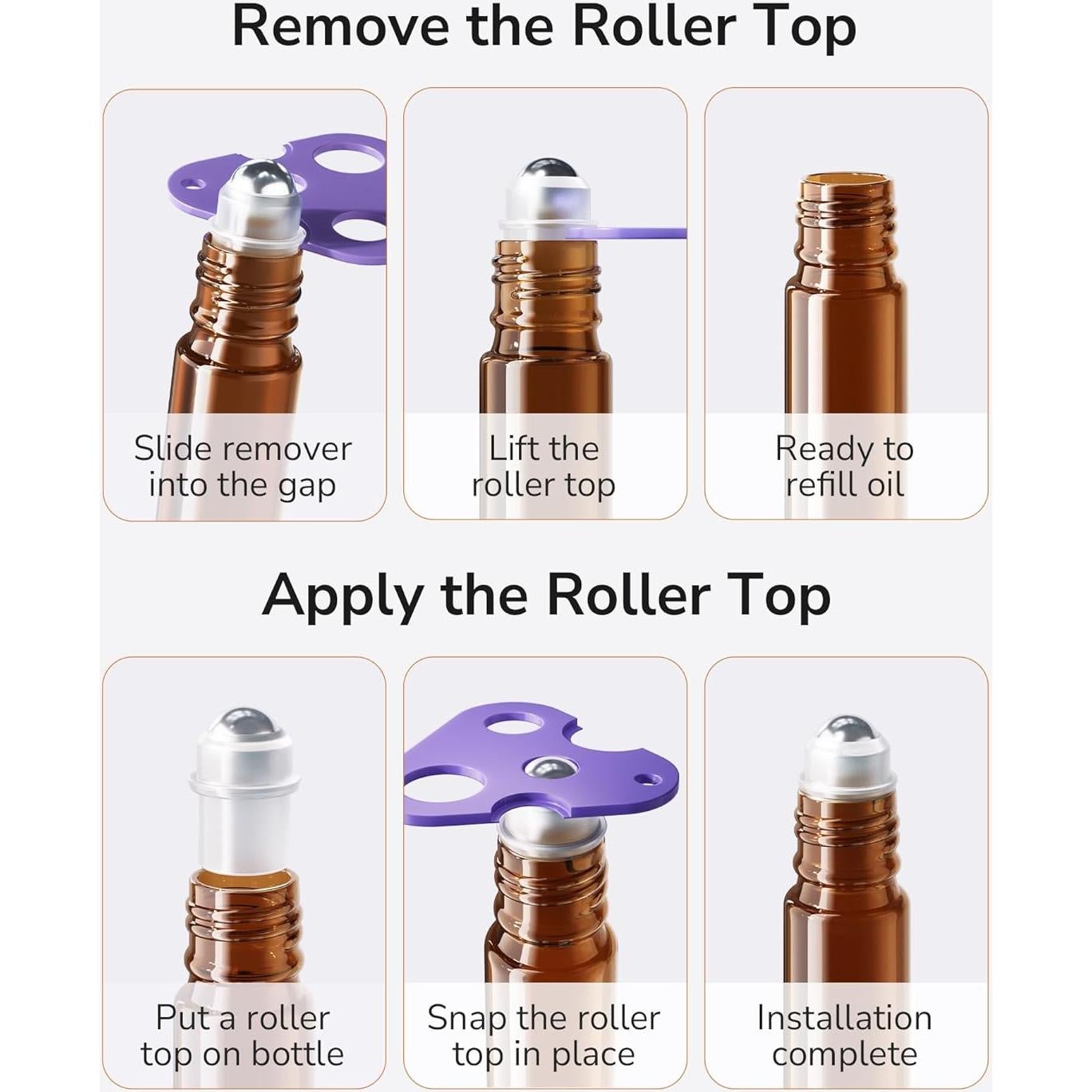 48 Botellas de Aceite Esencial Roller ULG 10ml Ámbar Reutilizables