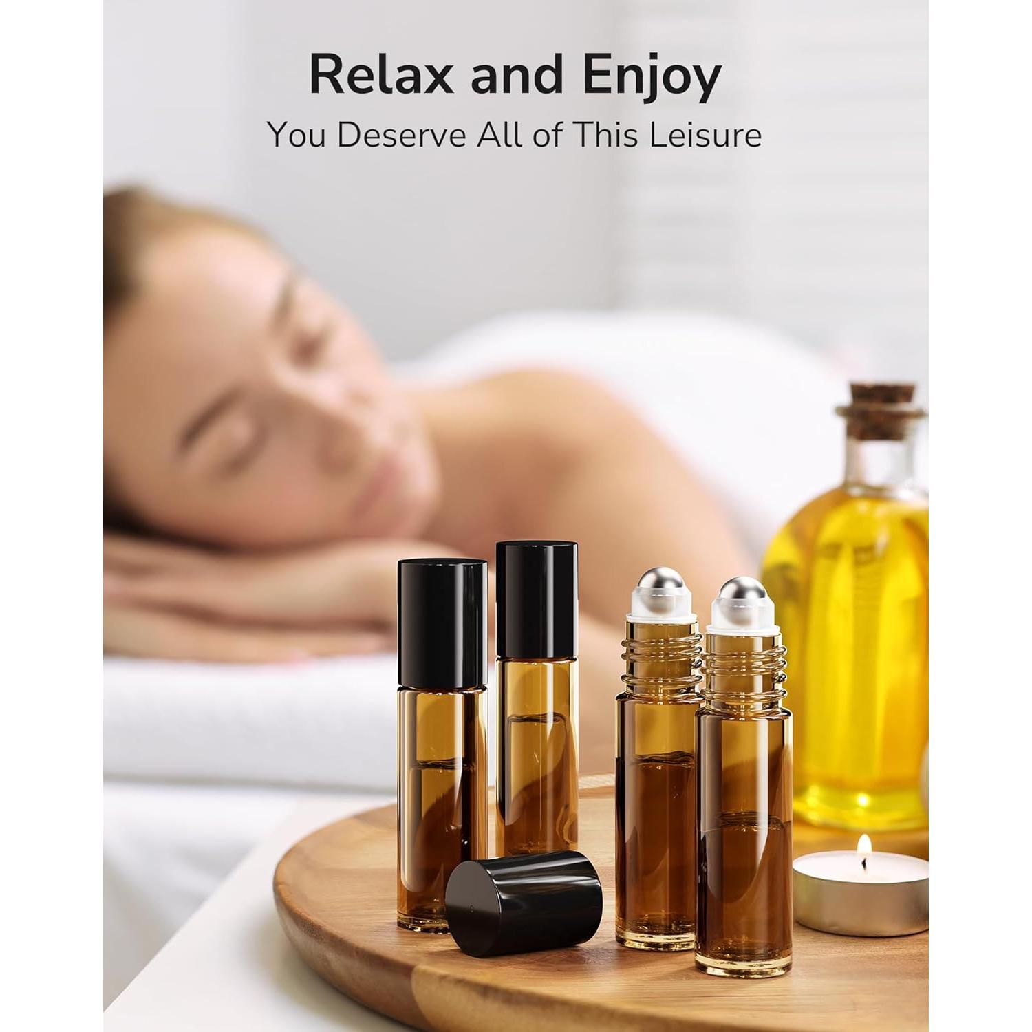 48 Botellas de Aceite Esencial Roller ULG 10ml Ámbar Reutilizables