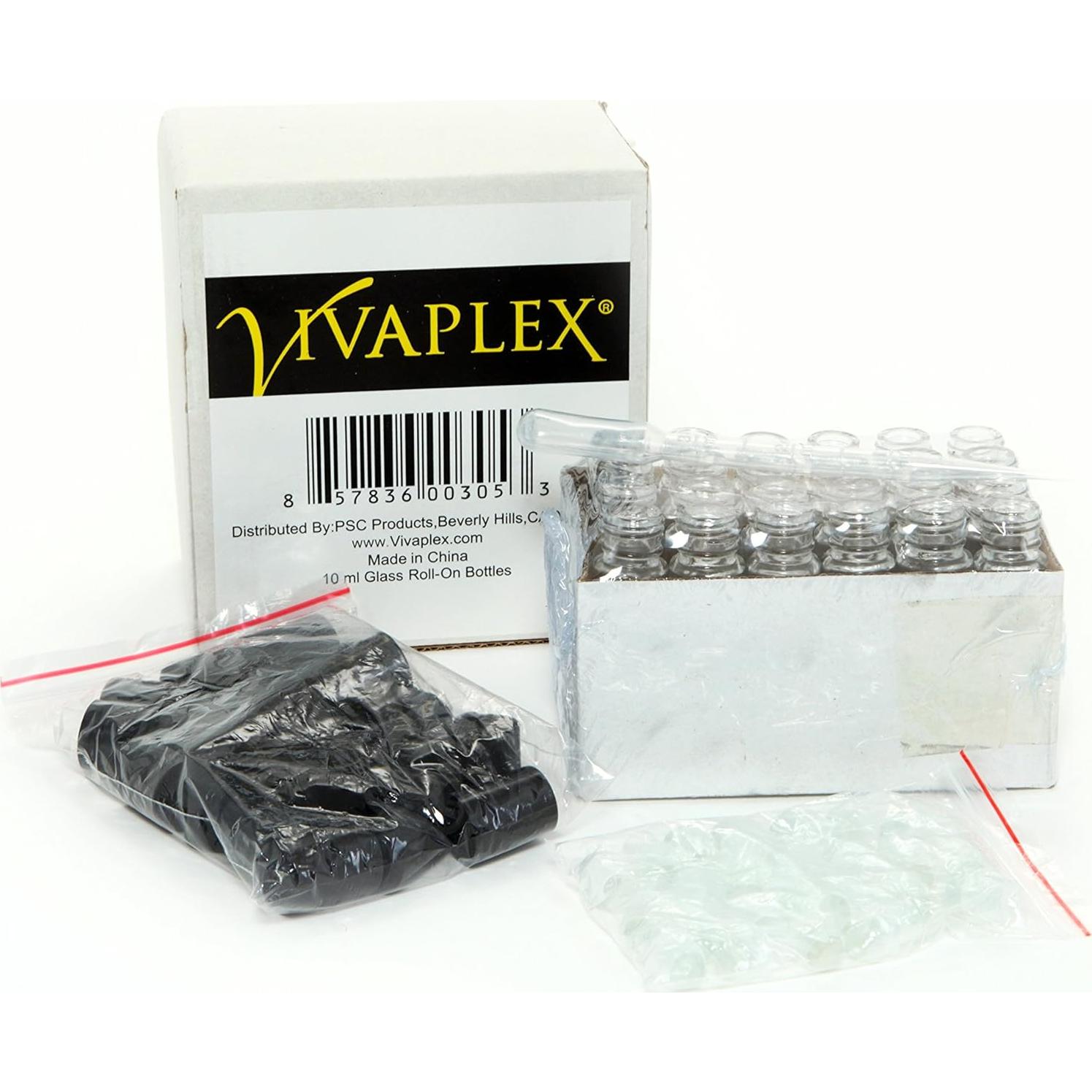 24 Botellas de Vidrio Roll On 10 ml Vivaplex con Cuentagotas