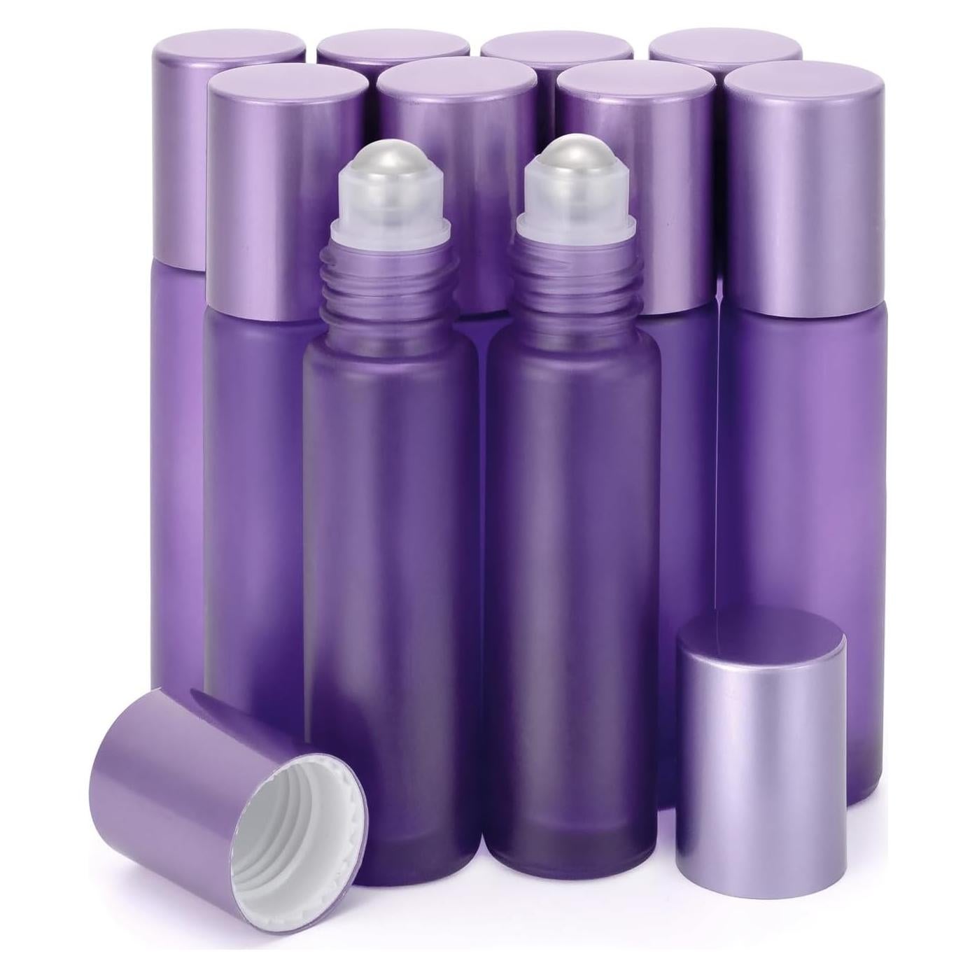 Kesell Botellas de Vidrio Moradas 10ml con Rodillo - 10 Pack