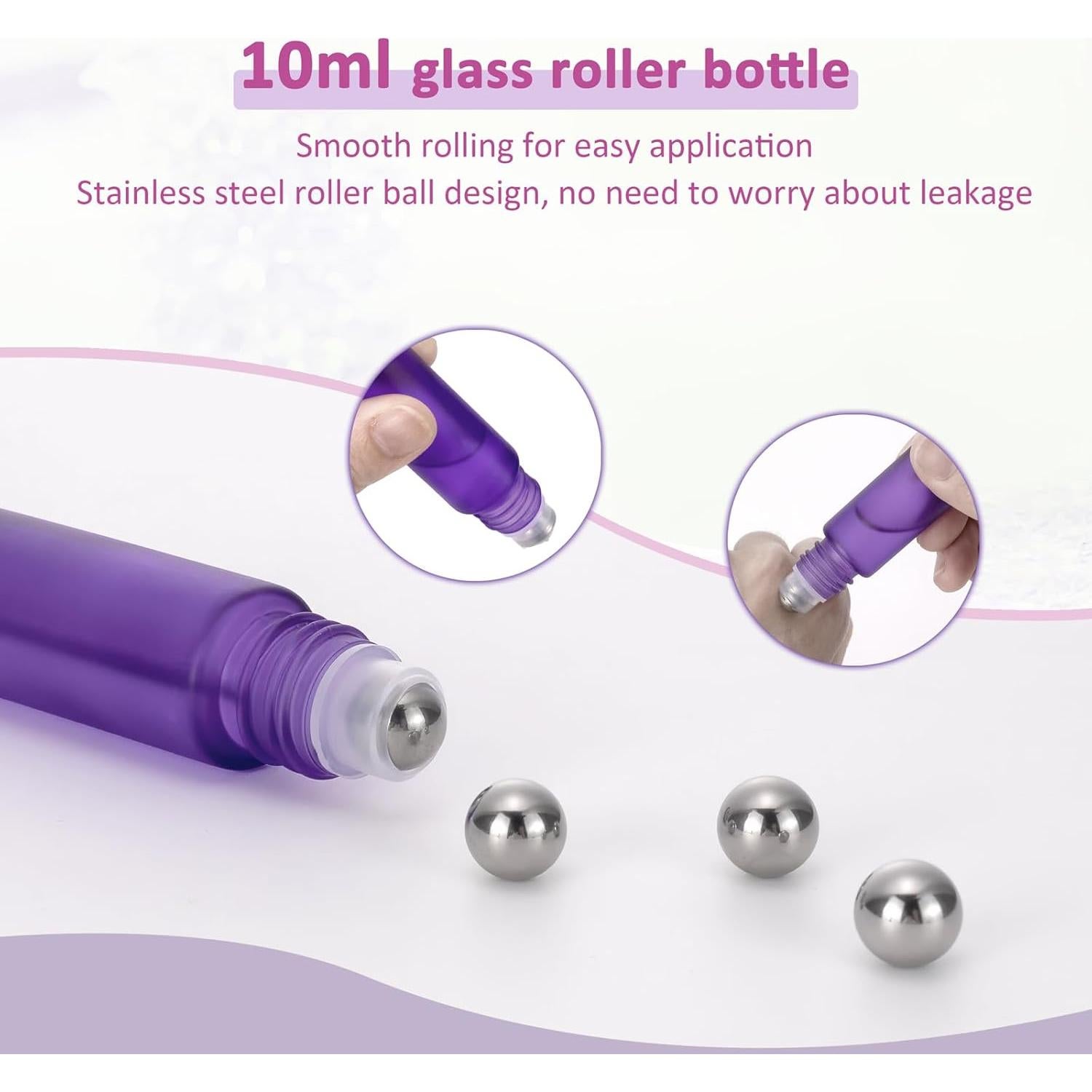 Kesell Botellas de Vidrio Moradas 10ml con Rodillo - 10 Pack