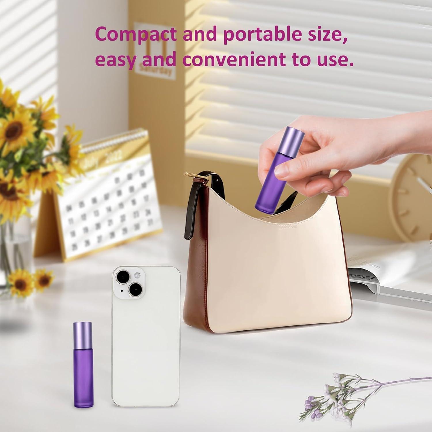 Kesell Botellas de Vidrio Moradas 10ml con Rodillo - 10 Pack