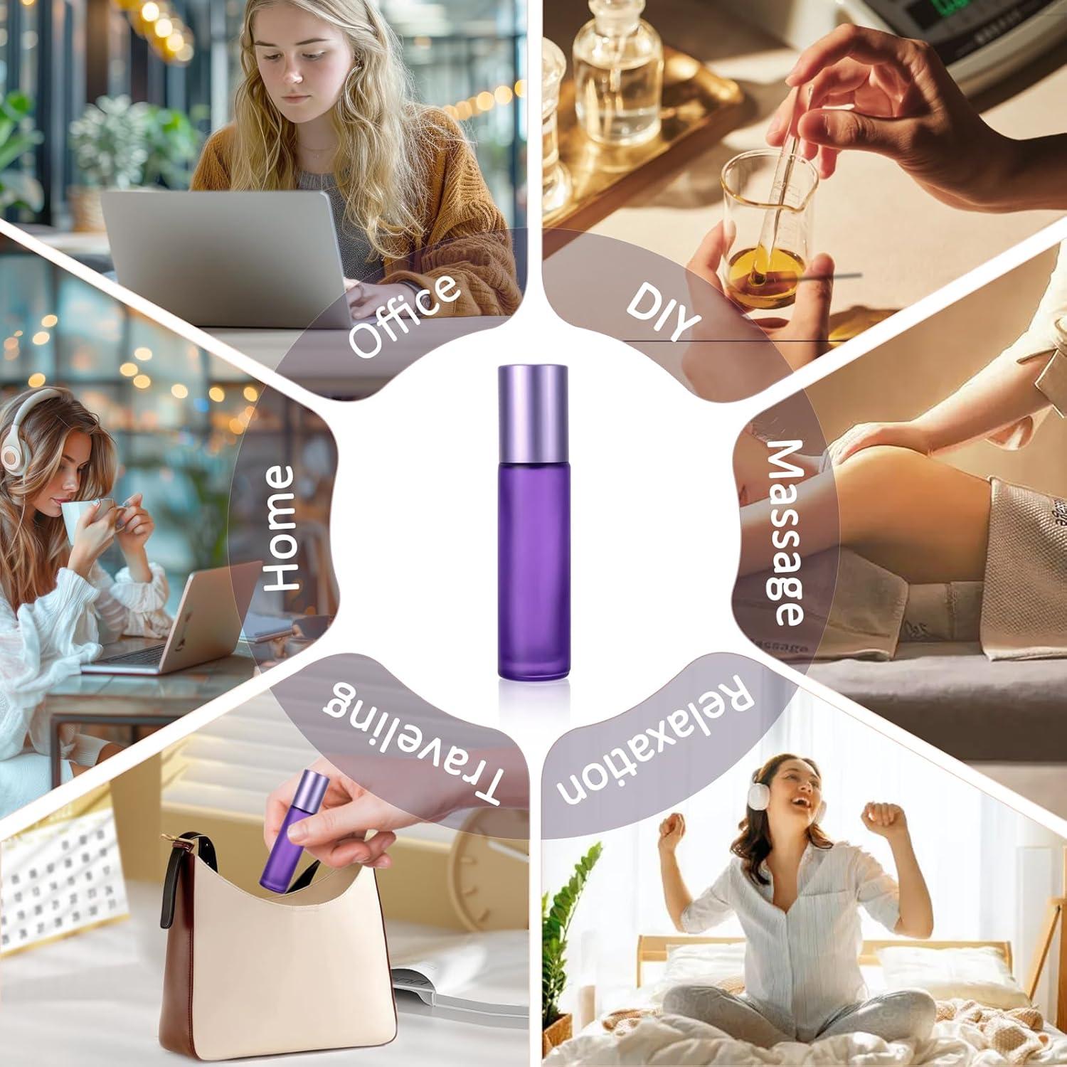 Kesell Botellas de Vidrio Moradas 10ml con Rodillo - 10 Pack