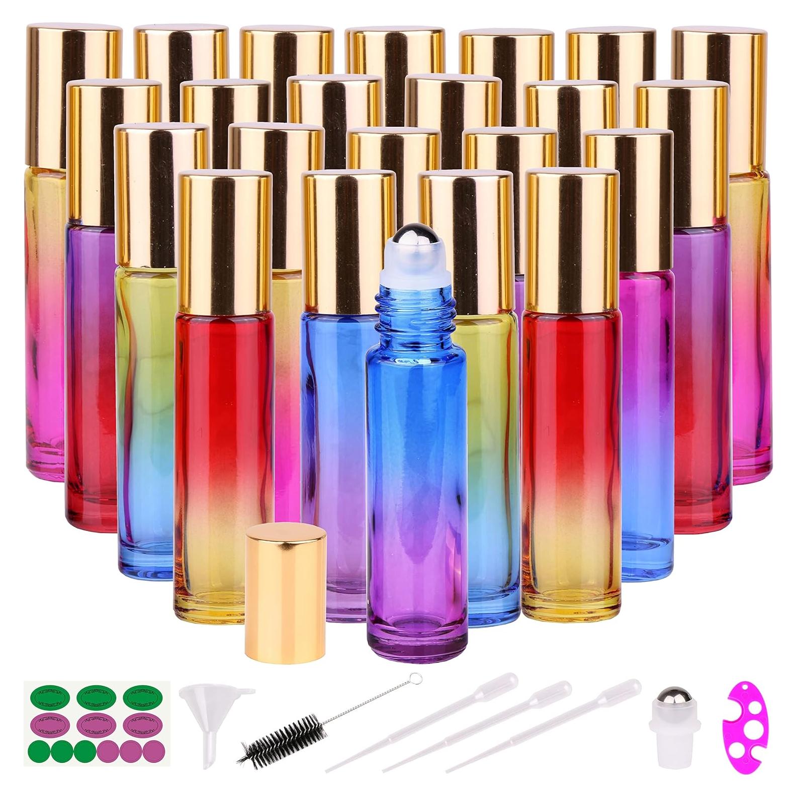 24 Botellas de Vidrio 10ml con Rodillo Inice - Tapas Doradas