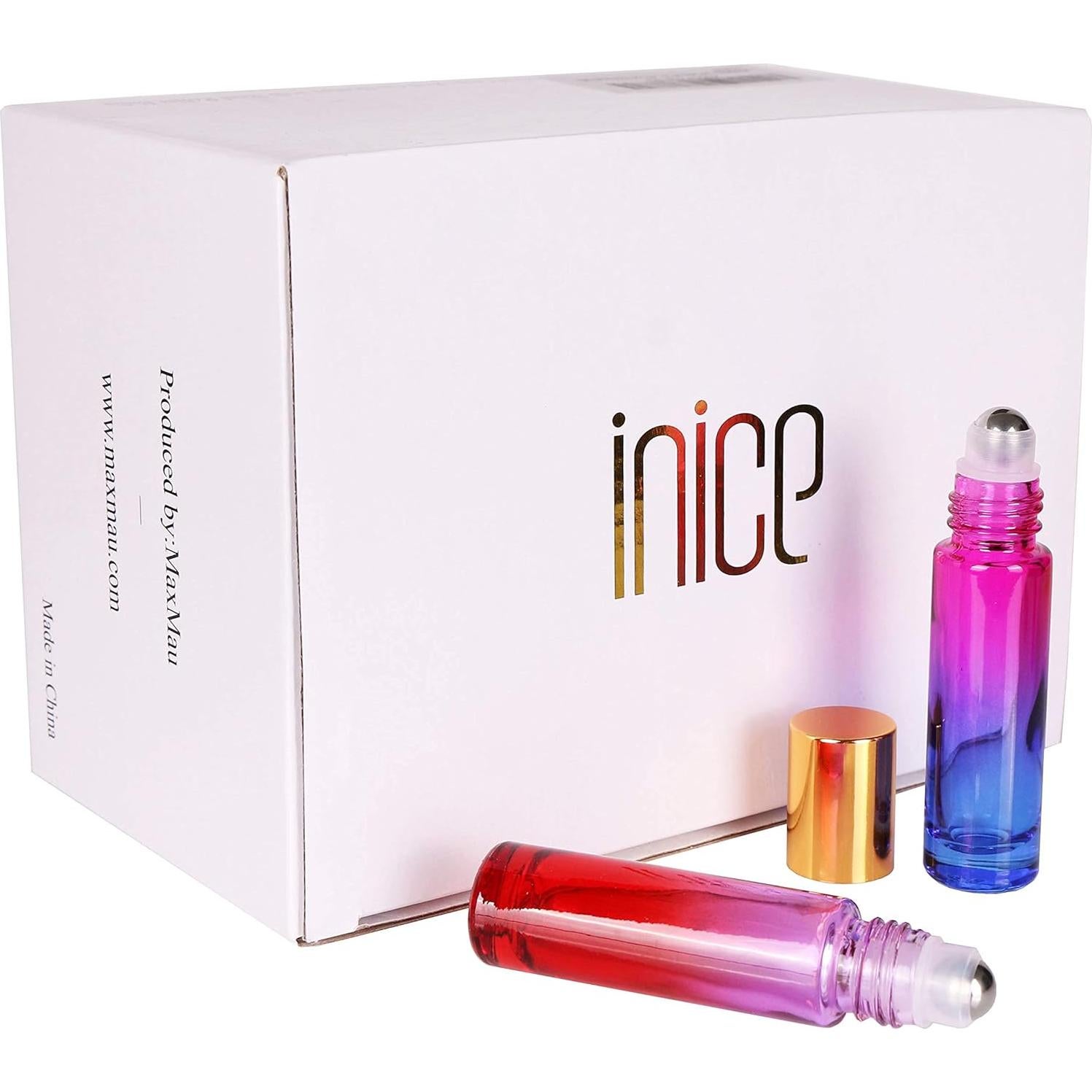 24 Botellas de Vidrio 10ml con Rodillo Inice - Tapas Doradas