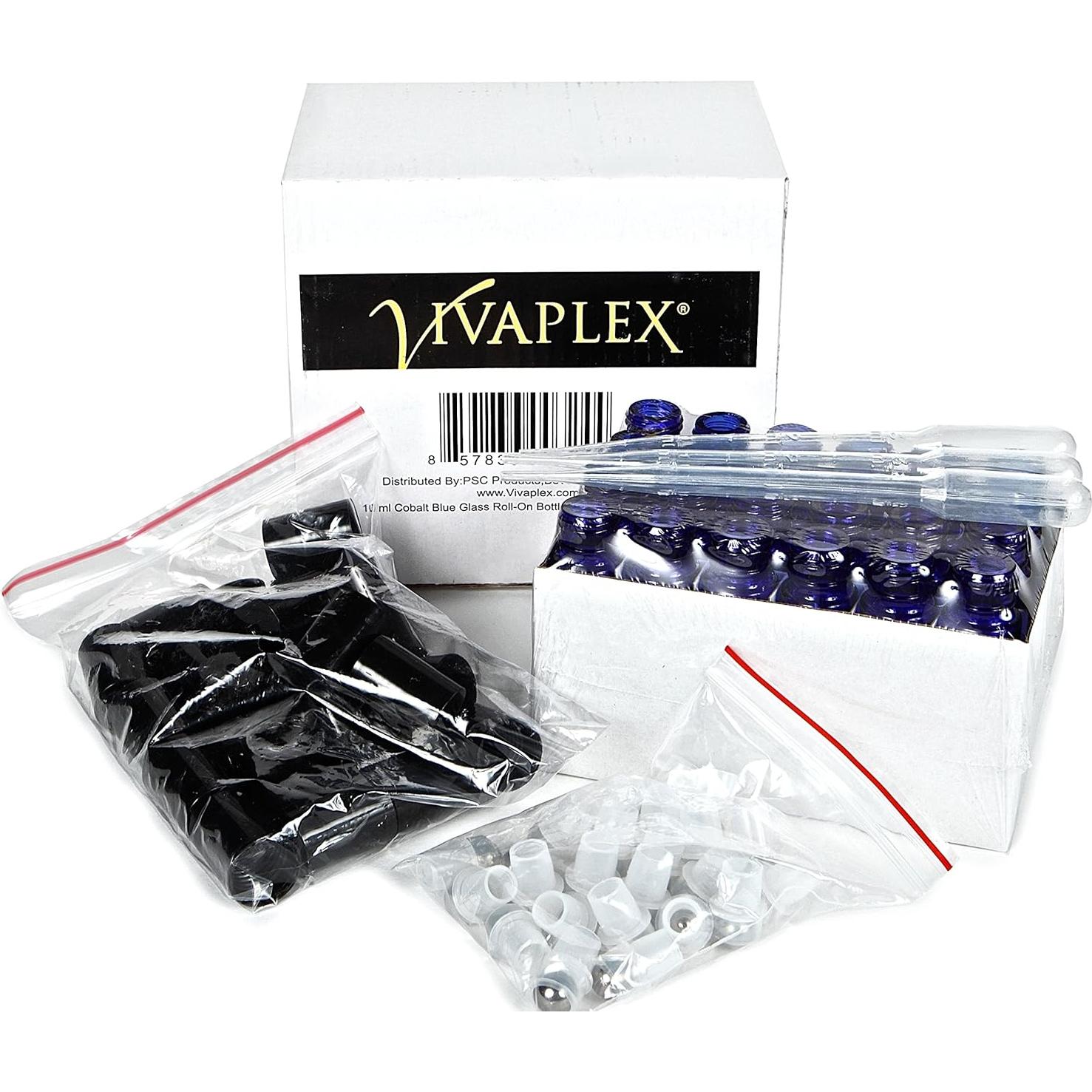 Botellas de Vidrio Roll-on Vivaplex 10 ml Azul Cobalto 24 Unidades