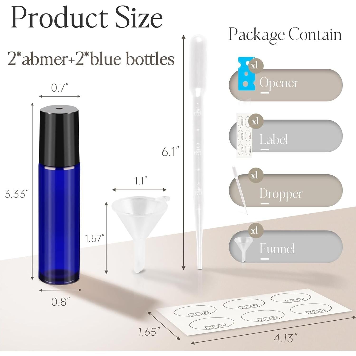 Set de Botellas de Rodillo 10ml ZEJIA - 4 Pack Vidrio Rellenable