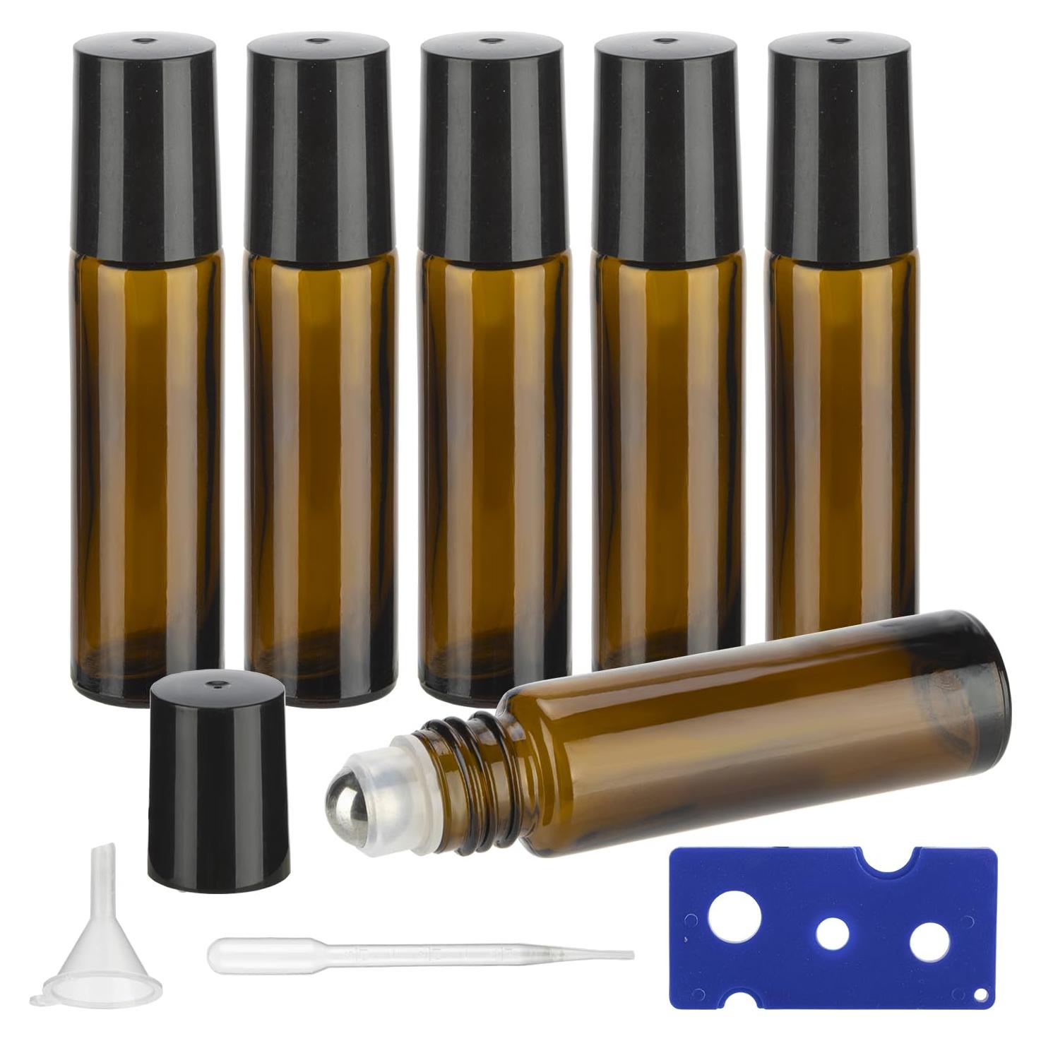 Botellas de Rodillo de Vidrio Ámbar 10ml - GIVITASOT, 6 Pcs