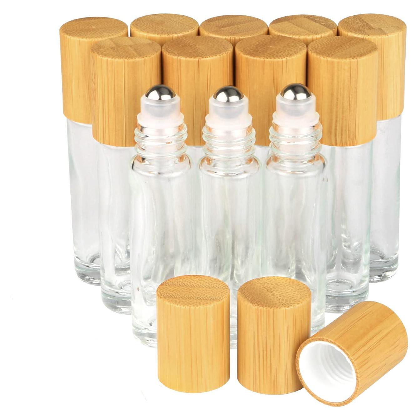 Botellas de vidrio 10ml con tapa de bambú - 12pcs