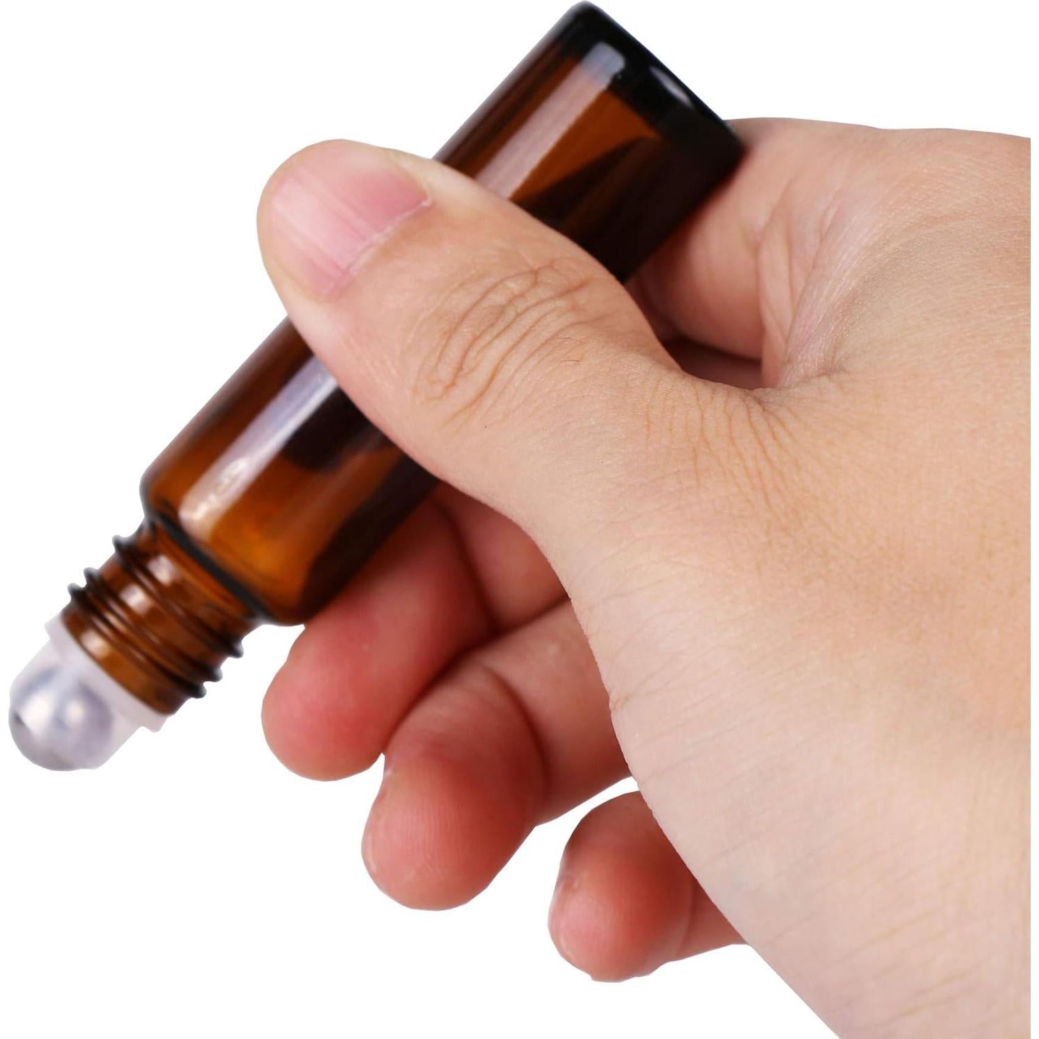 Pack 24 Botellas Rodantes Vidrio Ámbar 10ml inice con Accesorios