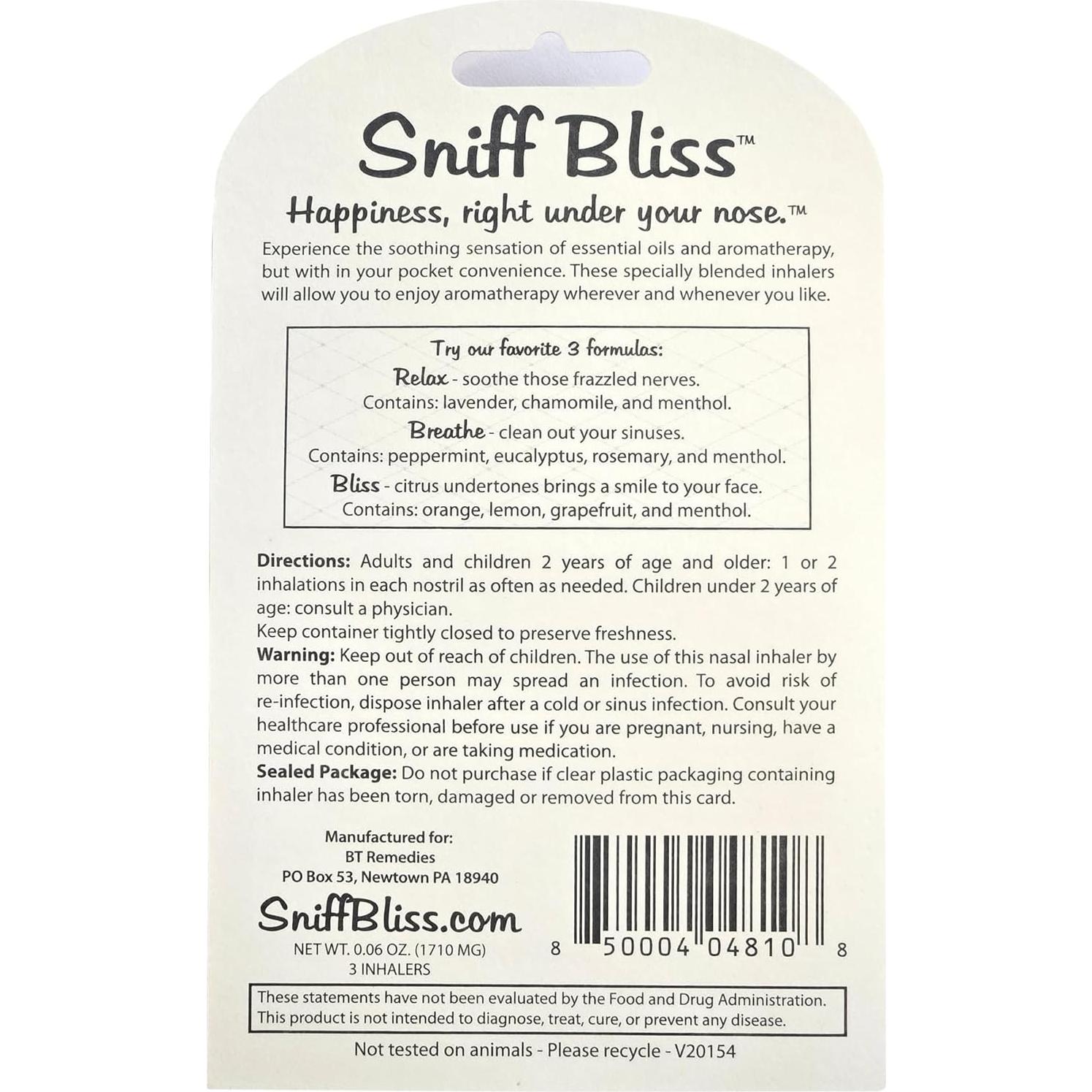 Inhaladores de Aromaterapia Nasal Sniff Bliss - 3 Paquetes