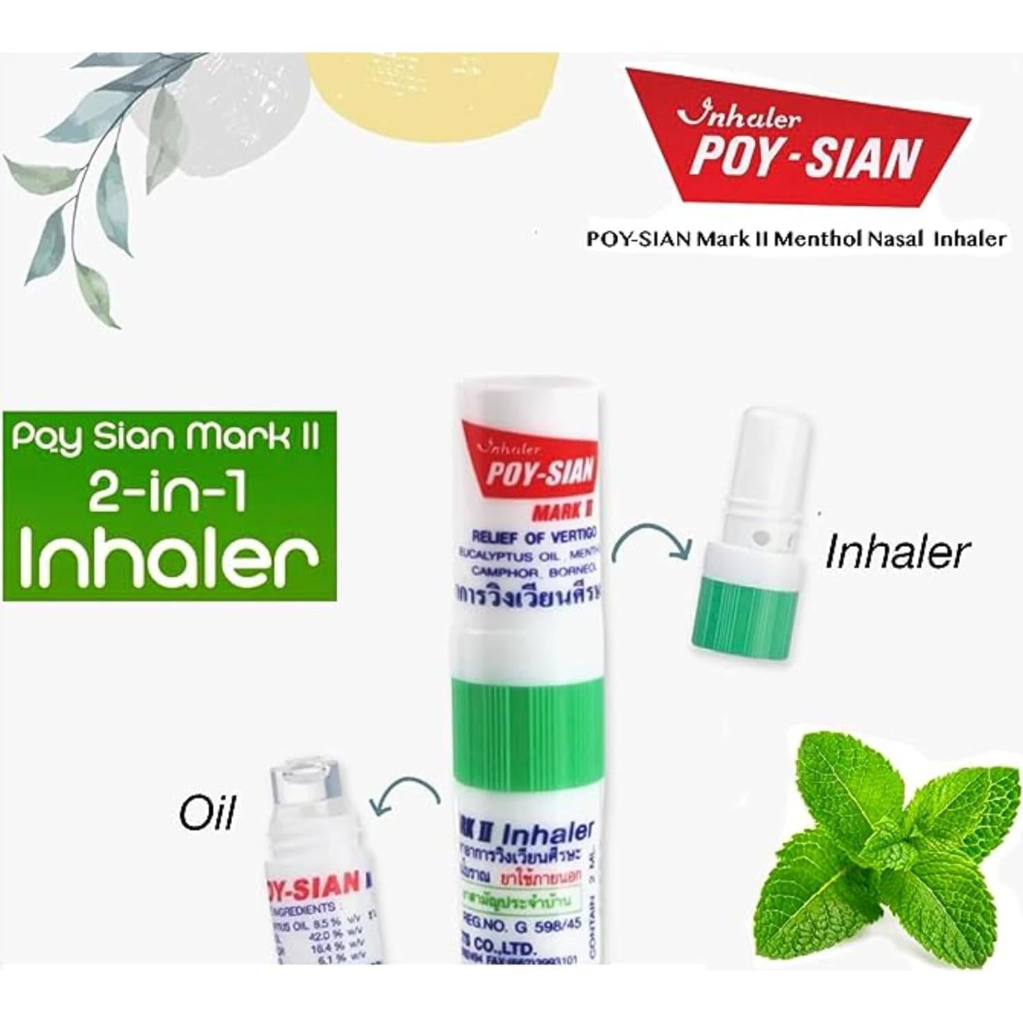 Inhalador Nasal Aromaterapia Mentol POY-SIAN Mark II - 3 Piezas