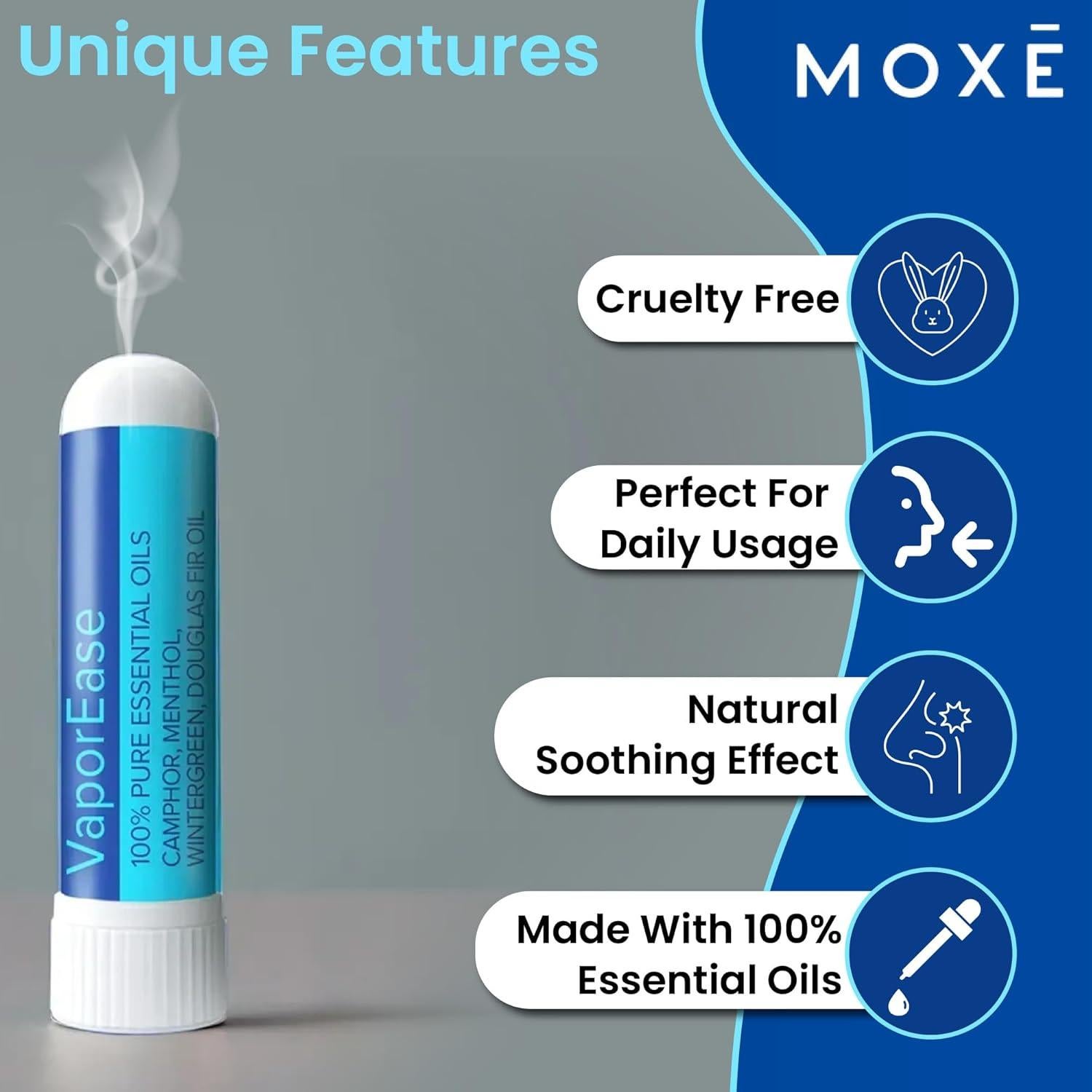 Inhalador Nasal Portátil MOXE VaporEase Aroma Mentol - 3 Unidades