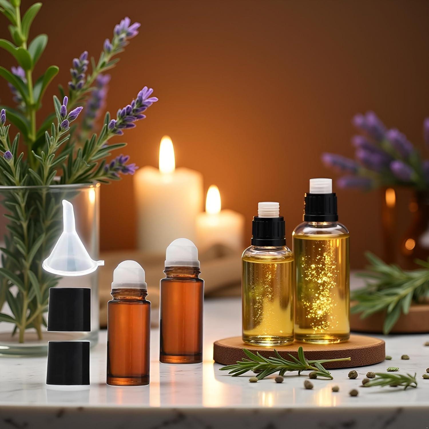 2 Botellas de Vidrio Marrón 30ml con Rodillo Tustao